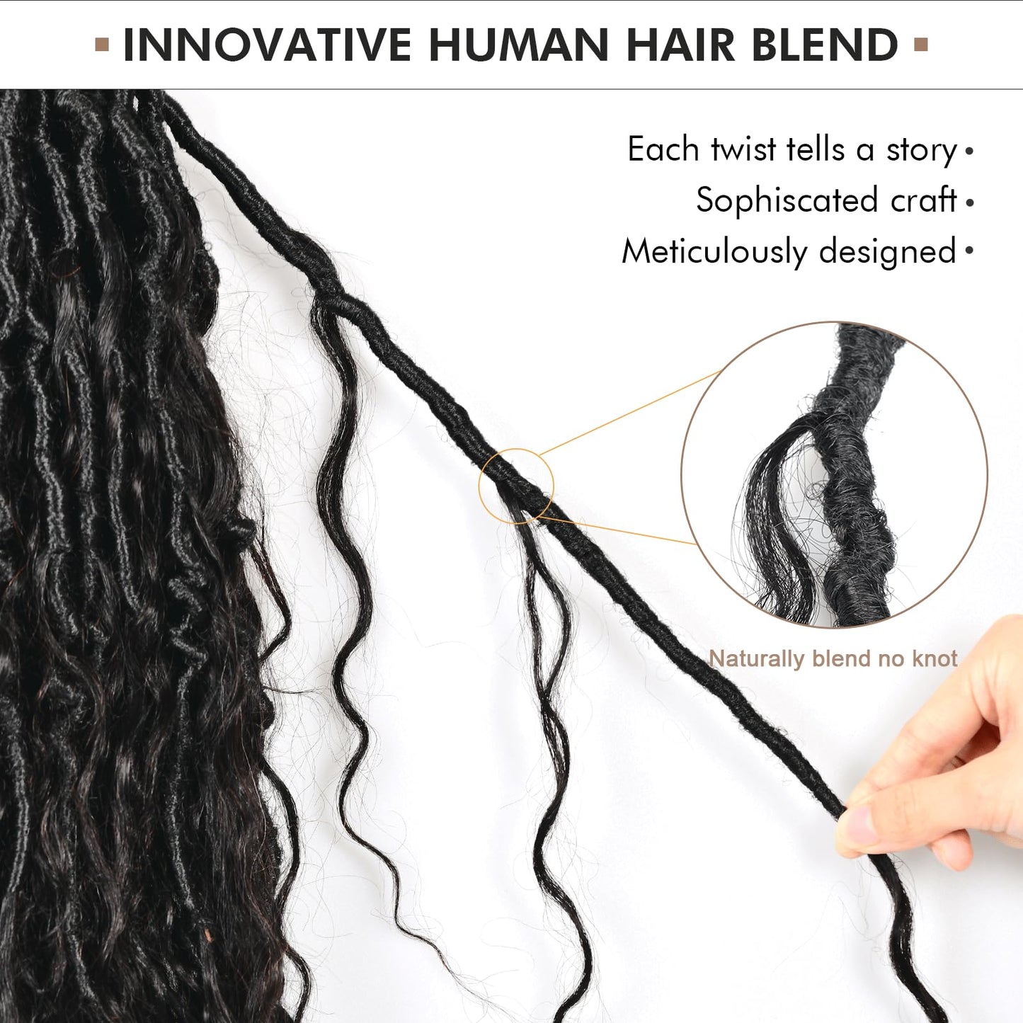 ToyoTress Boho Butterfly Locs With Human Hair Curls - 18 Inch 8 Packs Natural Black Hand Twisted Pre-Looped Crochet Locs, Short