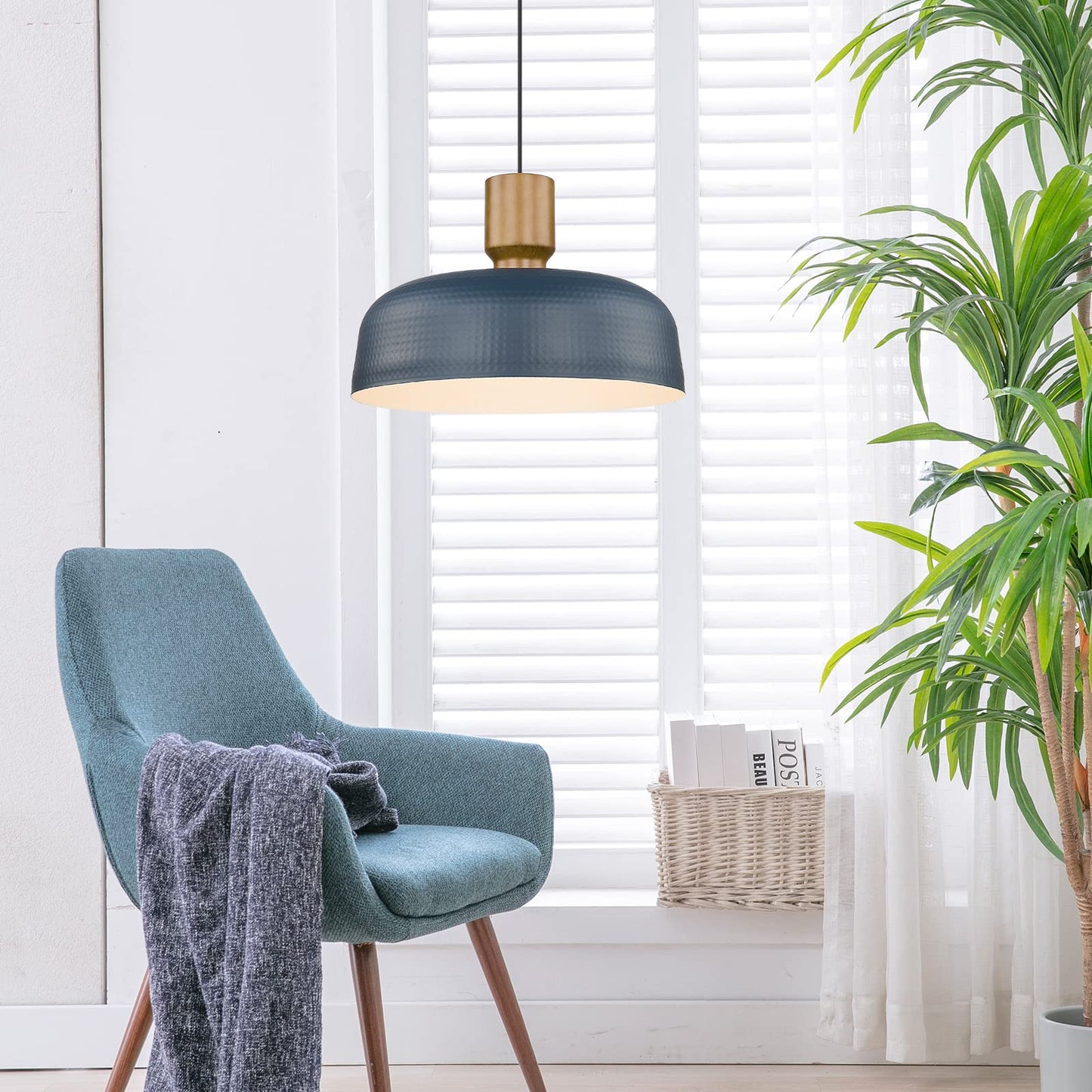 Darkaway Large Industrial Pendant Light Fixtures With Hammered Metal Shade 2 Pack Blue 18.1Inch Oversized Pendant Lighting For Kitchen Island Hanging Lamp Adjustable Height