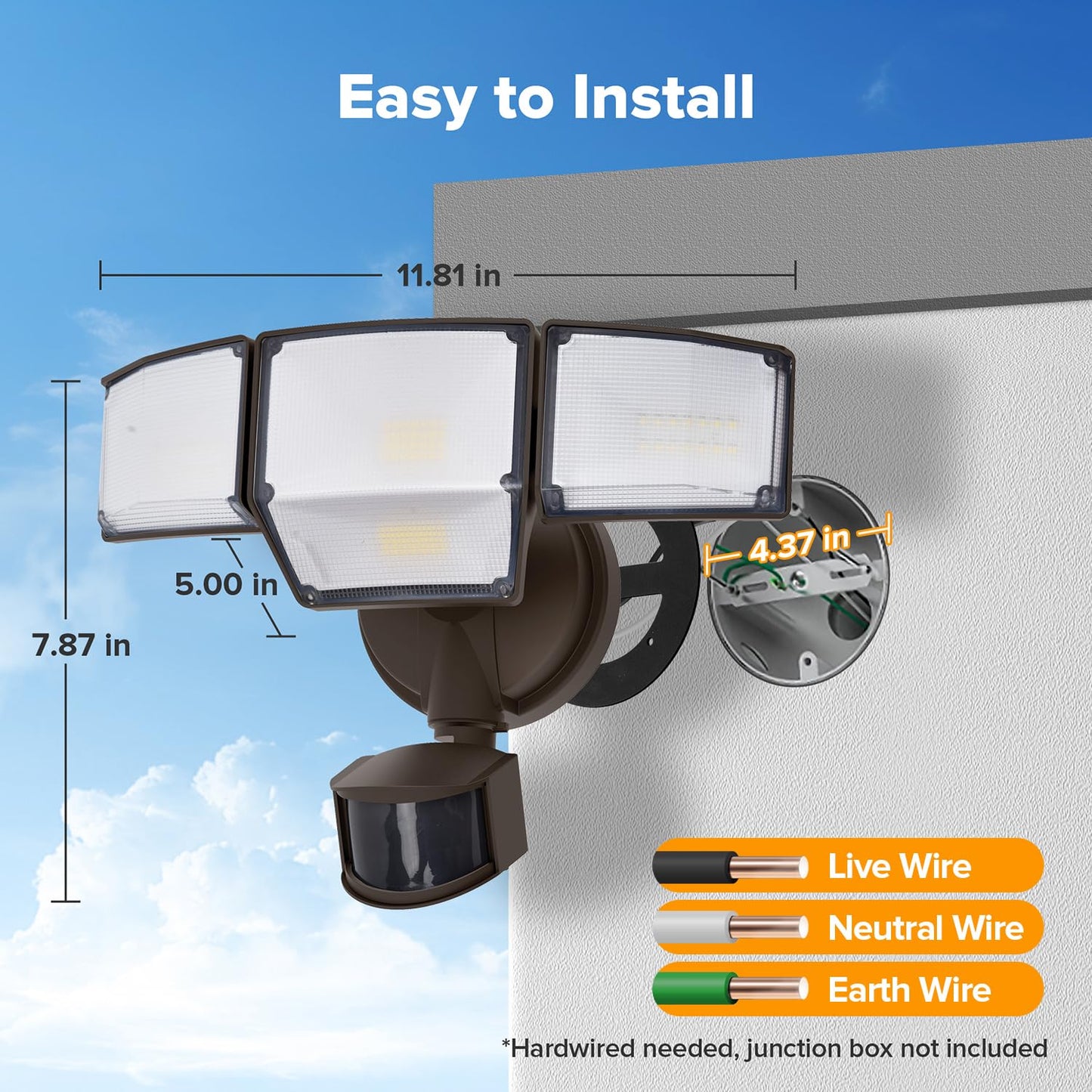 Lutec 80W 9000Lm Led Security Lights Motion Sensor Outdoor Lights 4 Head Led Flood Light Outdoor 5000K Daylight Ip65 Waterproof Motion Detected Light For Outside House Garage Yard (Brown)