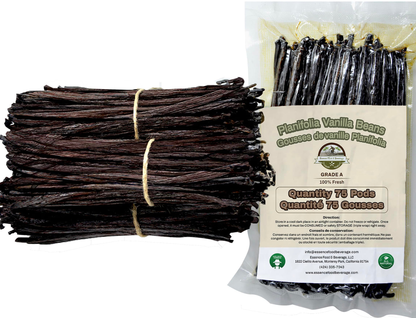 75 Vanilla Beans Bulk For Making Vanilla Extract Grade A - NON-GMO Fresh Pods 6-8 Inches.