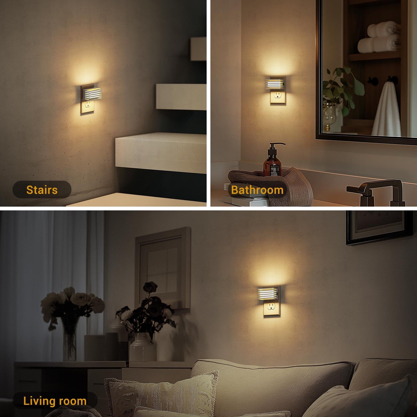 JandCase LED Night Light, Dimmable Soft White, 2 Pack, Warm Silver Shade, with Dusk to Dawn Sensor for Bedroom and Bathroom