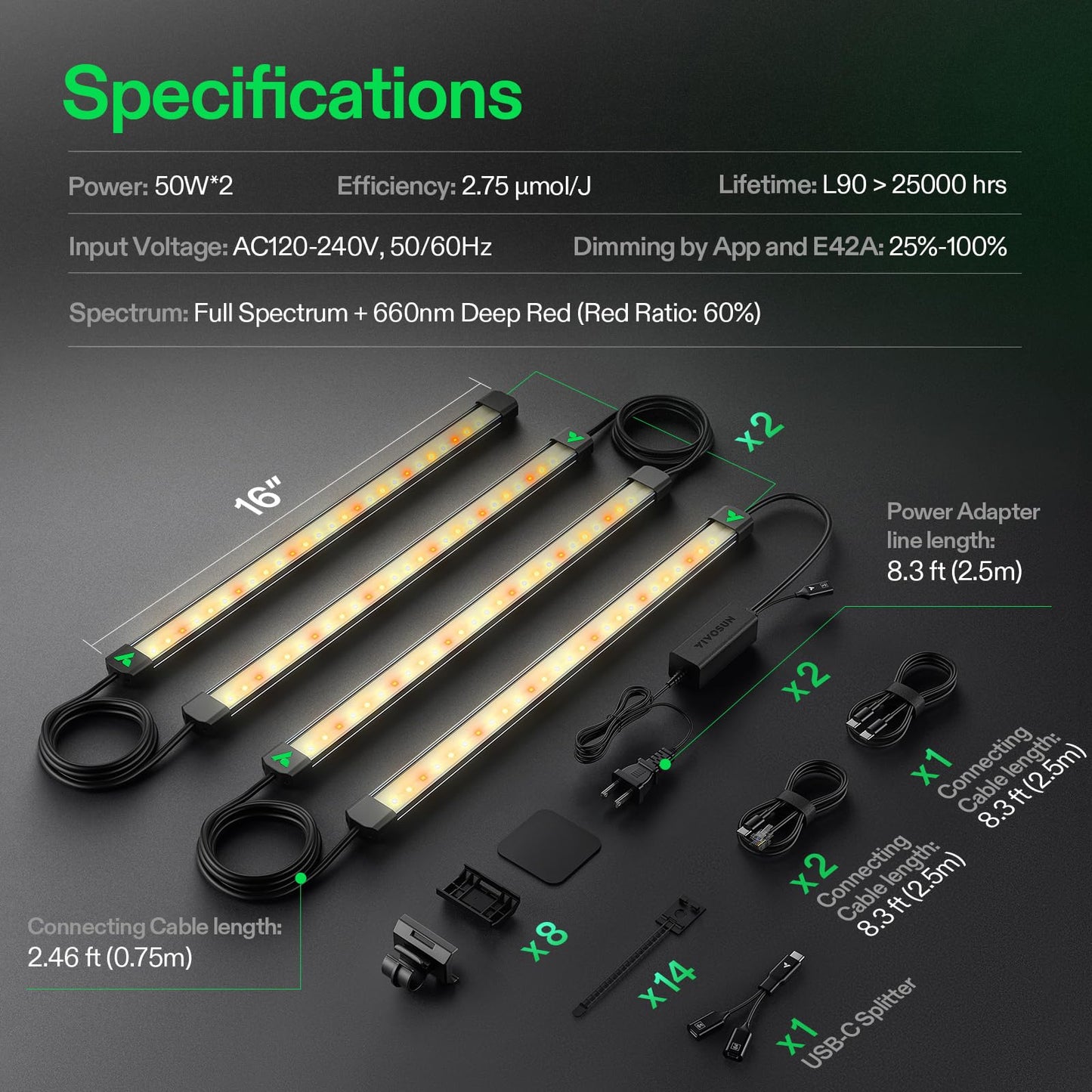 Vivosun Lumaray Led Grow Light Bars 16 (8-Bar) Full Spectrum Side Lighting With 60% Red Light Up To 25% Yields For Grow Tents Greenhouses Magnet Reliability Upgraded Sgs Compatible