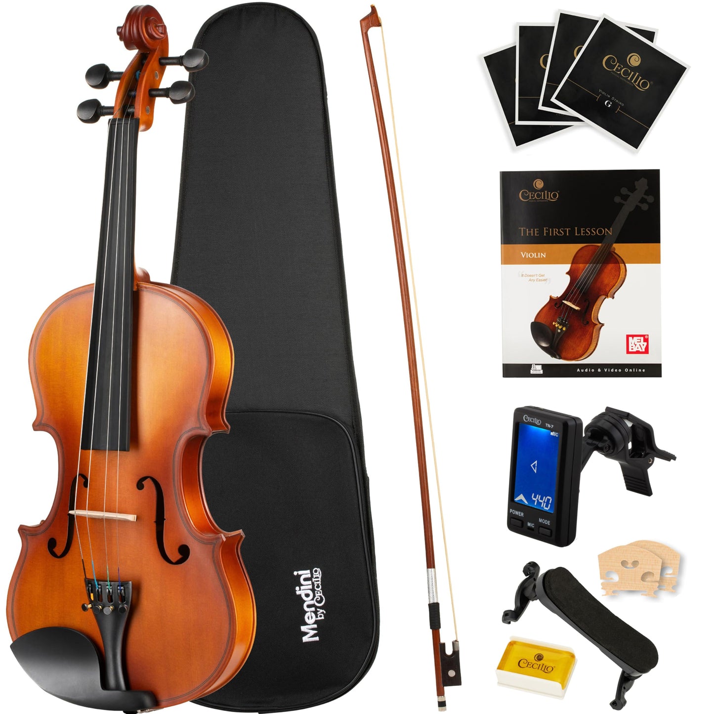 Mendini By Cecilio 3/4 Violin Set For Beginners - Fiddle Solidwood Kit with Hard Case - Acoustic Violin with Bow, Rosin, Tuner,