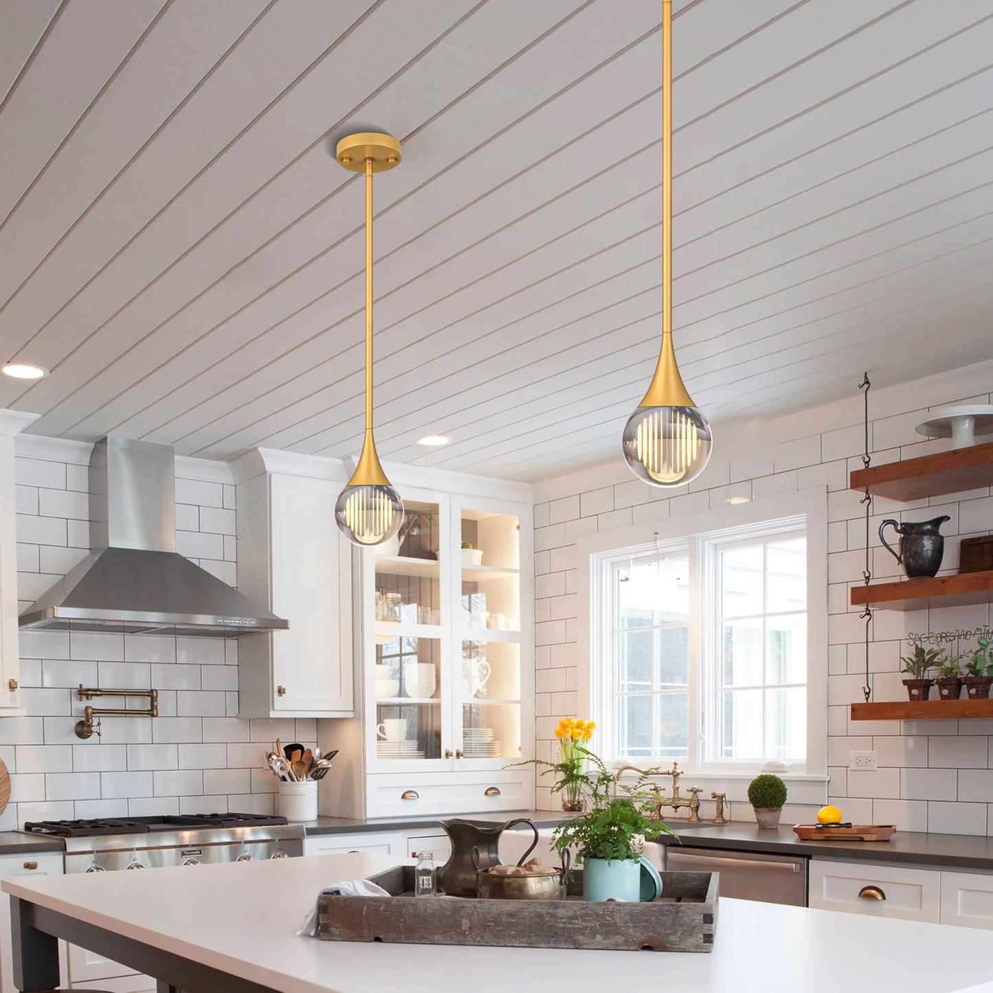 3-Pendant Lights Kitchen Island discomfort-reducingted Gold Globe Crystal Ceiling Hanging Light Fxitures Led Light Fixtures Metal Rod Ceiling Glass Pendant Lighting For Kitchen Island Dining Room Bar