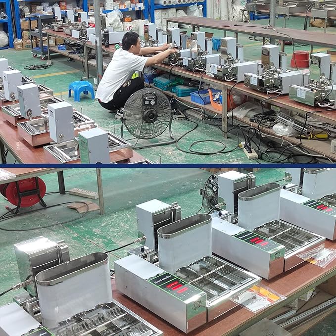 Electric Mini 6 Rows Mini Donut Maker, Donut Maker, Commercial Doughnut Maker,Donut Maker with Stainless Steel 9.5L Hopper,Adjustable Thickness Auto Doughnut Formed and Fryer,2700pcs/hour