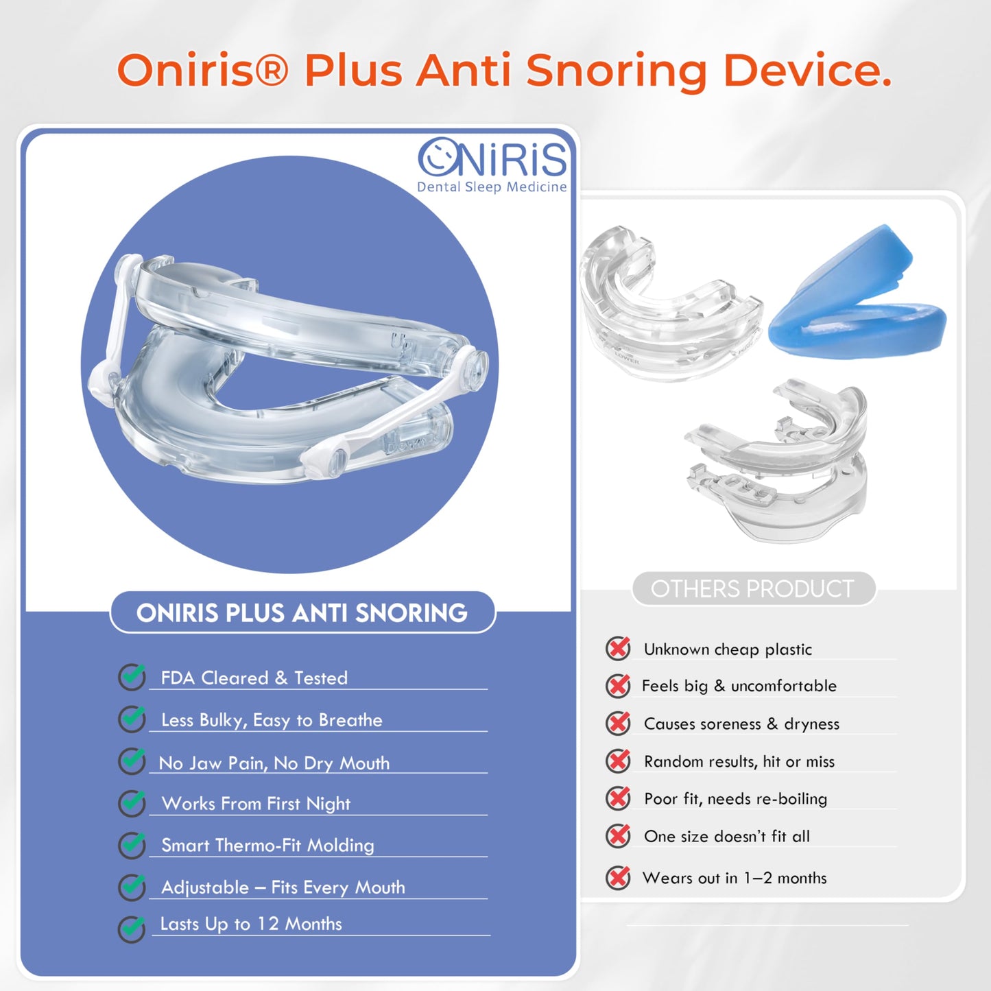ONIRIS + Anti-Snoring Mouthpiece – #1 Mandibular Advancement Device on Amazon France, Adjustable, BPA-Free, Comfortable Night Guard for Quiet, Deep Sleep - Made in France