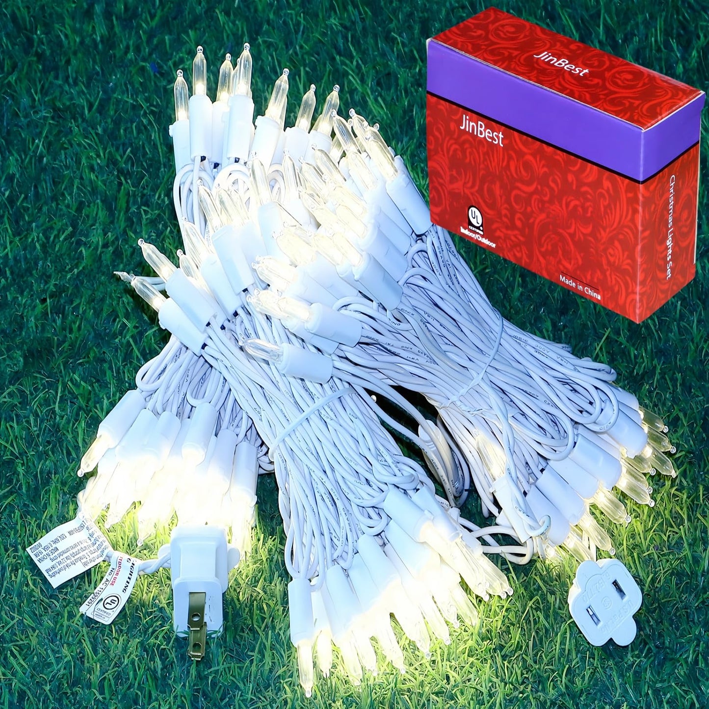 Jinbest 150 Led Warm White String Lights, 50Ft White Wire, Ul Certified, Indoor/Outdoor Fairy Lights
