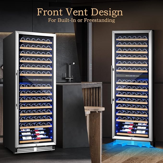 AAOBOSI 24 Inch 154 Bottles Wine Cooler,40-65°F Dual Zone Cooler, 14 Adjustable Shelves,Visualized Temperature Regulation,Uniform Cold Air Circulation