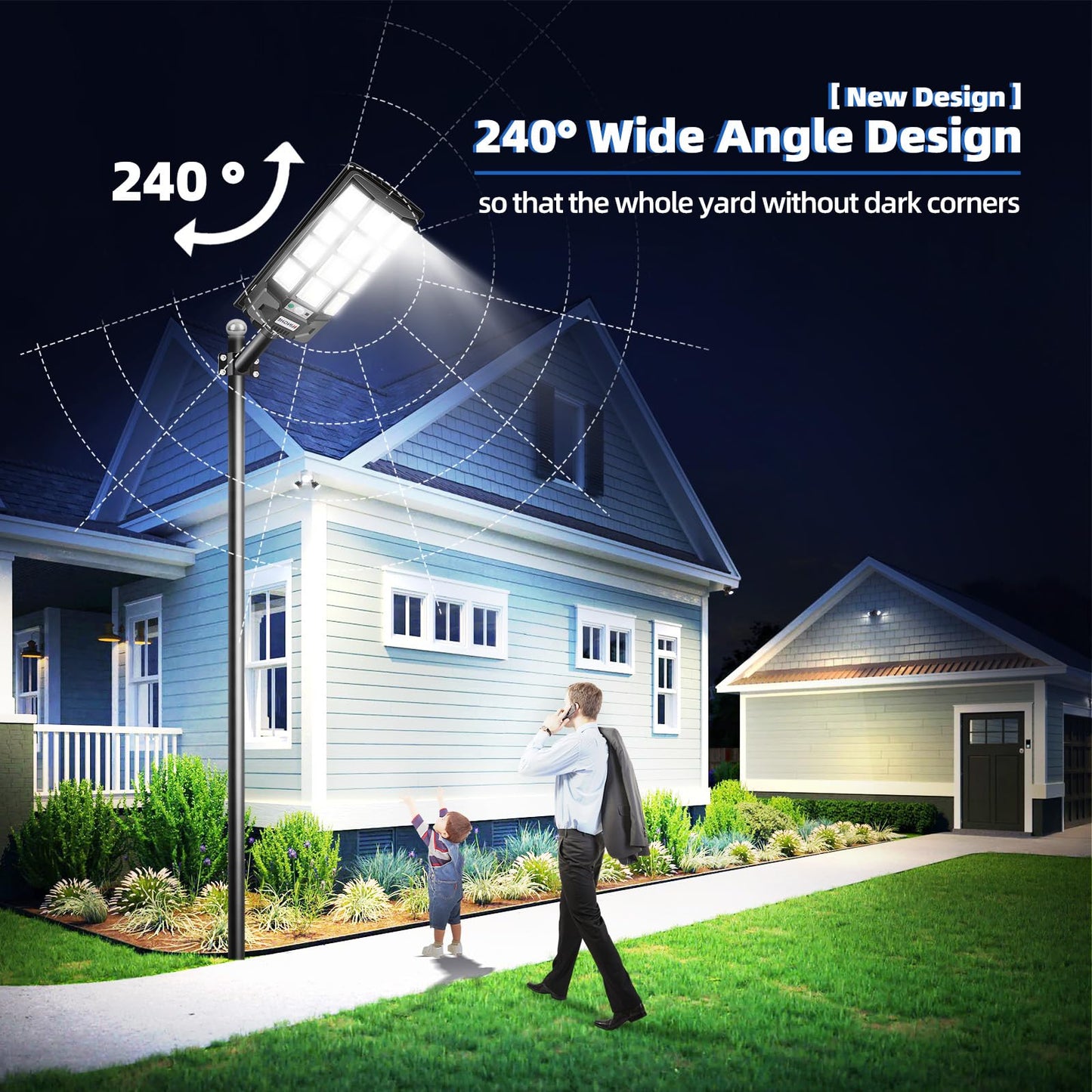KingHe Solar Street Lights Outdoor, 6000K, 276 LEDs, Motion Sensor, Remote Control, 2 Packs, Black, Model KINGHE-BBG12G1