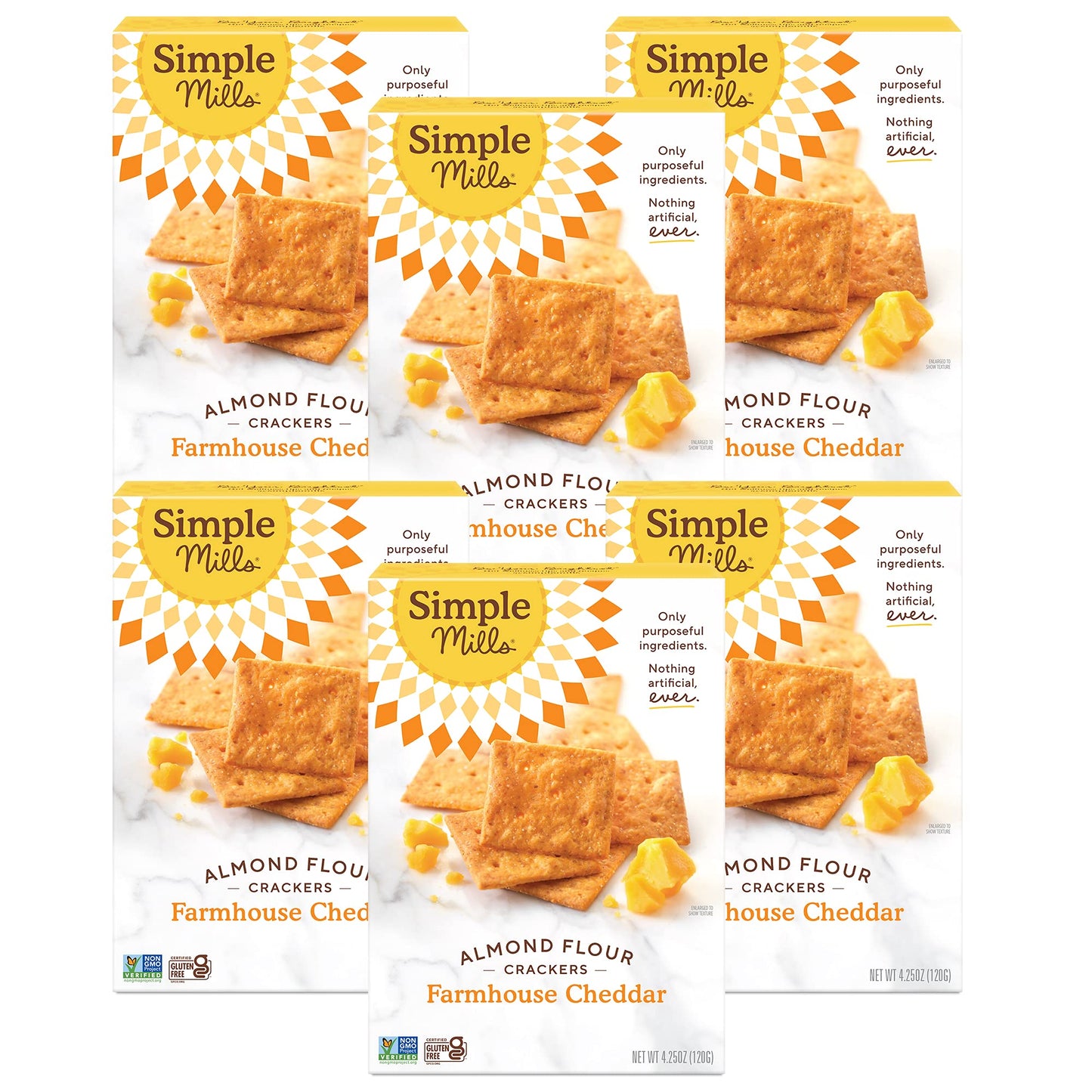 Simple Mills Farmhouse Cheddar Almond Flour Crackers, Gluten Free, Flax Seed, Sunflower Seed, Corn Free, Great for Snacking, Mad