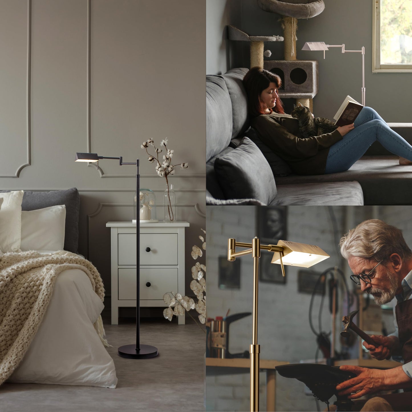 OBright Dimmable LED Floor Lamp, 12W, Adjustable Height, Brushed Nickel, Model OB-FL05D