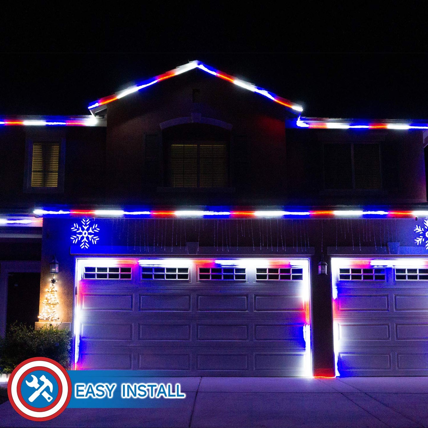 Russell Decor LED Rope Lights Kit, 30ft, Red White Blue, Indoor Outdoor Decorative Lighting, Model RDLEDRWBROPE30C