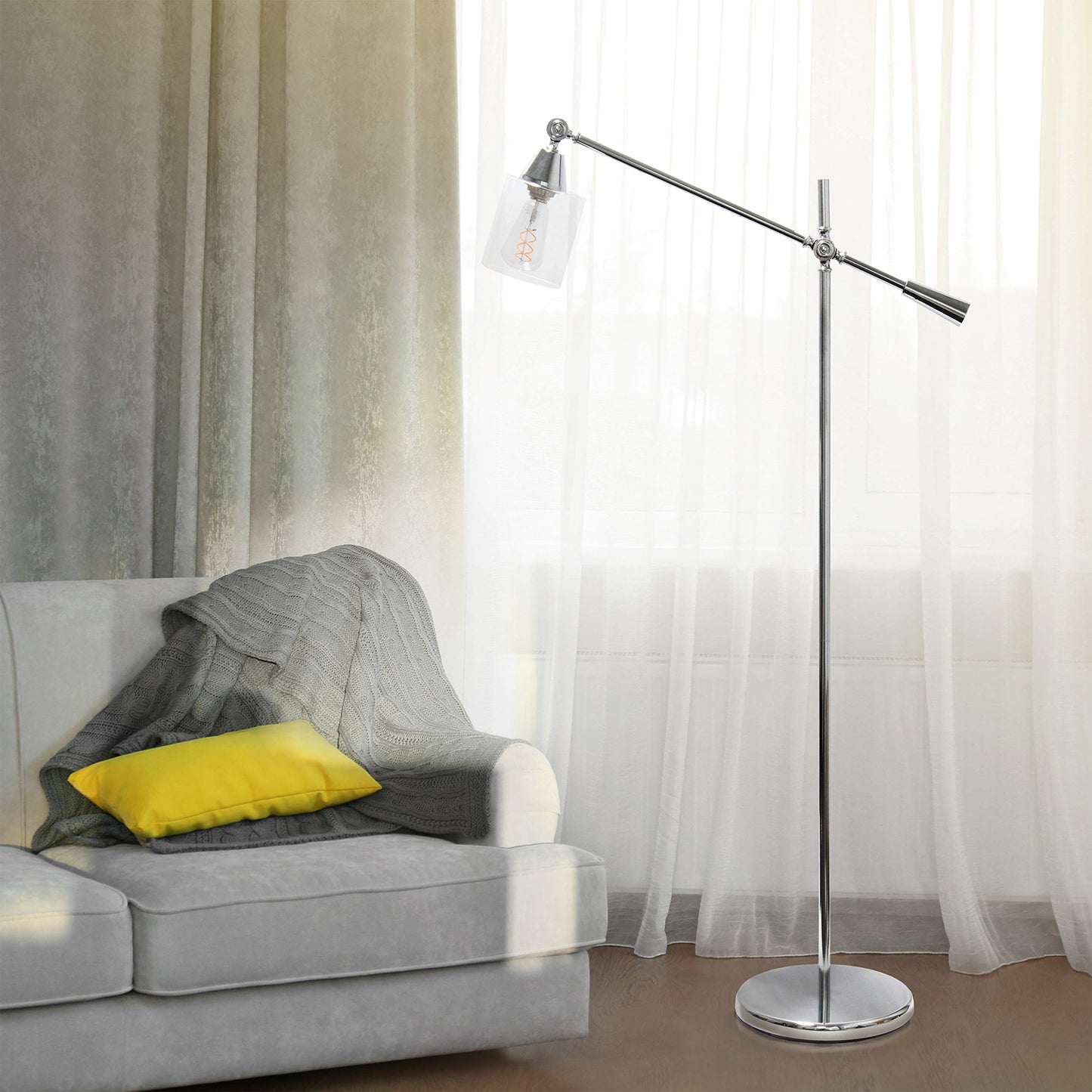 Elegant Designs LF1030-CHR Chrome Floor Lamp with Glass Shade, 30inL x 11inW x 56inH, Metal Construction
