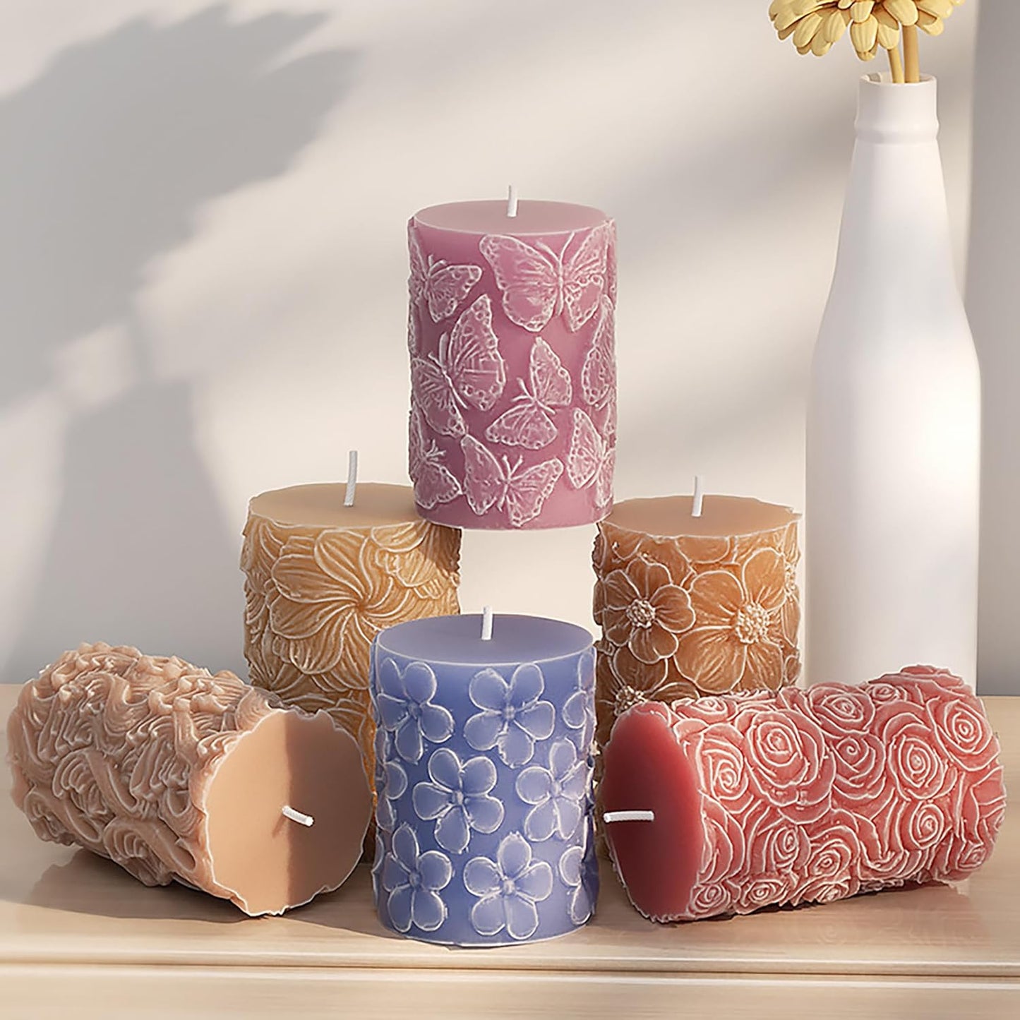 Cylinder Molds Silicone Wave Spiral Candle Mold - Silicone Resin Casting Molds for Candle & Resin & Soap Craft Supplies (cr-Petal-x5)