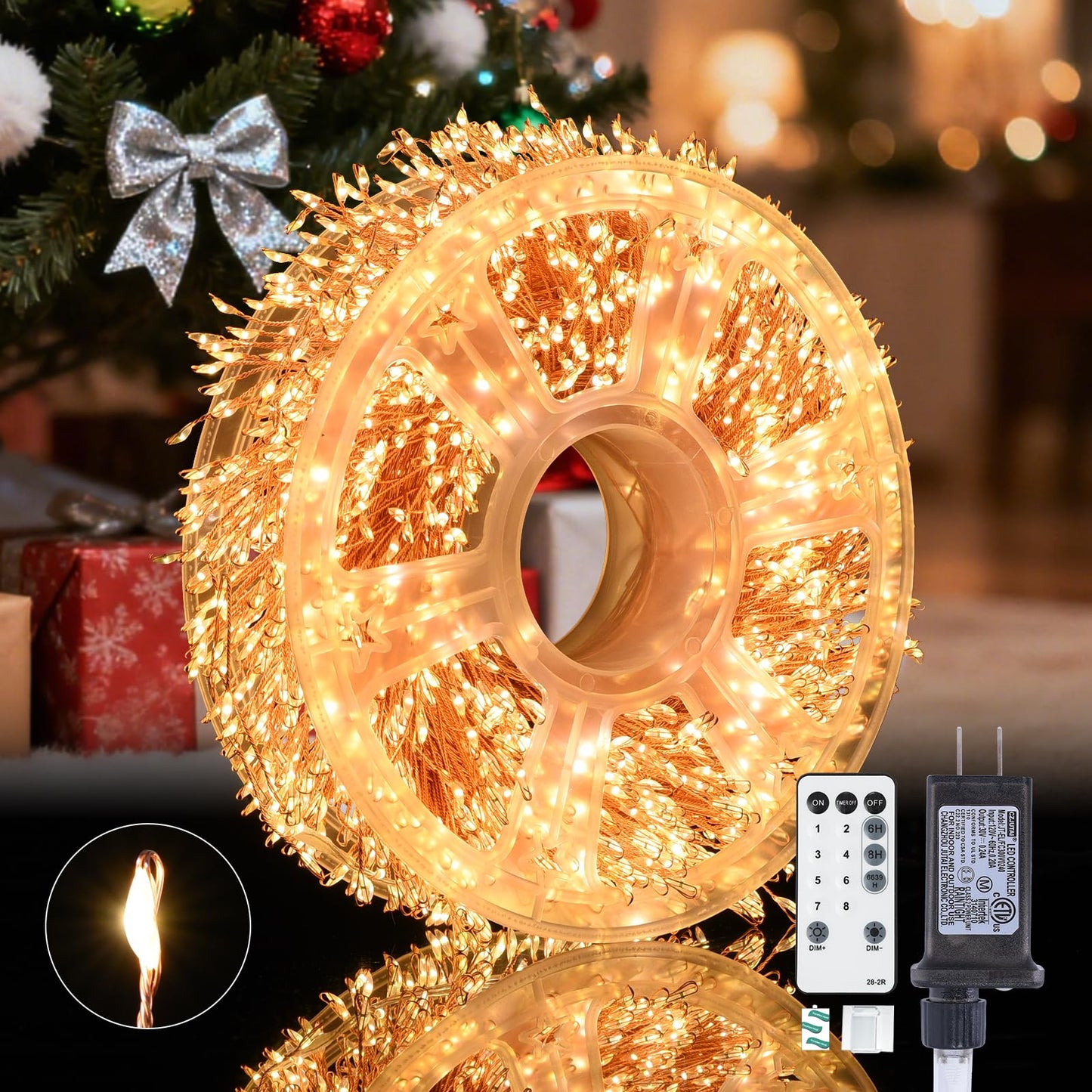 Dailyart Fairy Lights Plug In 2000 Led Twinkle String Light With Remote 130Ft Waterproof 8 Modes Warm Cluster Lights With Timer For Bedroom Wreath Window Wedding Christmas Tree Decoration Gold Wire