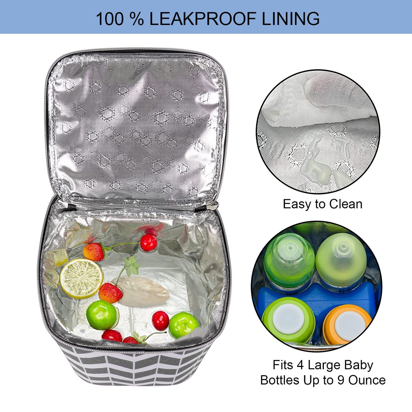 BABEYER BreastMilk Cooler Bag with Ice Pack Fits 4 Baby Bottles Up to 9 Ounce, Large Baby Bottle Bag Fits for Nursing Mom Daycare