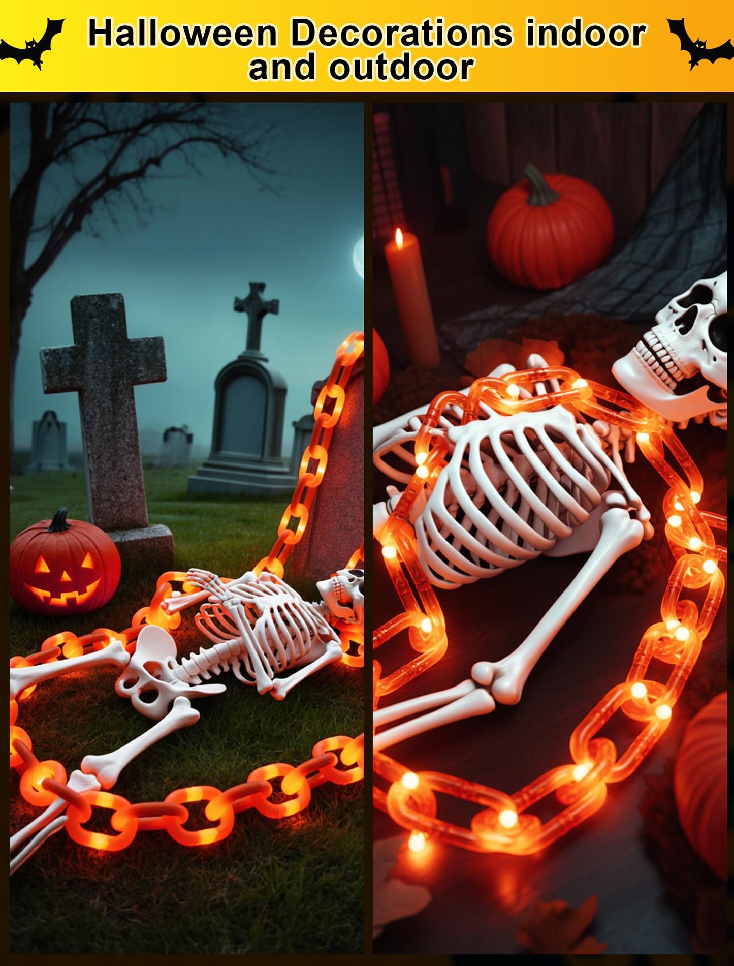 YOUNGAR Halloween String Lights, 175LED, Battery/USB Operated, 13.7ft, Orange, 8 Modes for Indoor/Outdoor Decorations