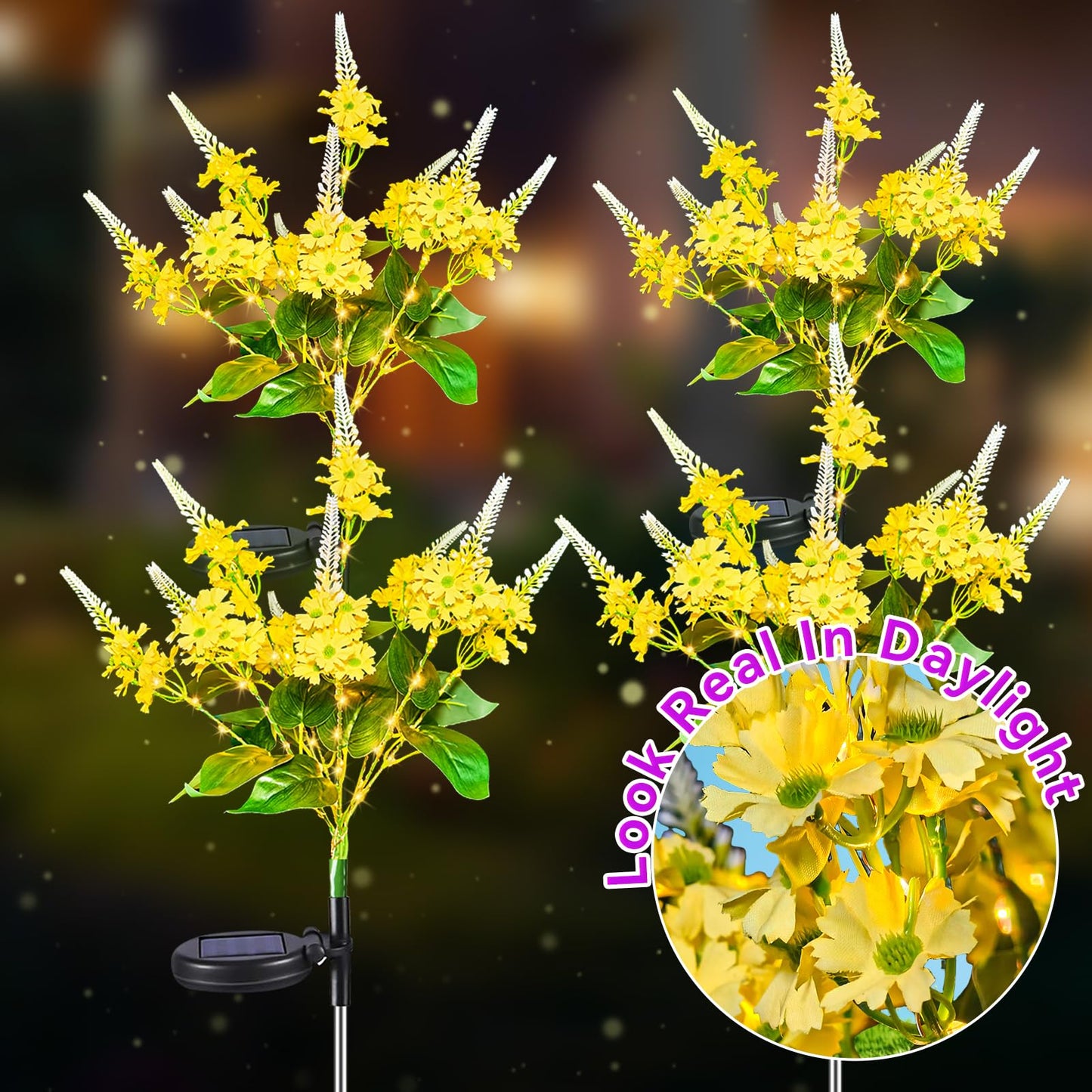 Neporal Solar Flowers - Outdoor Waterproof Decorative Garden Lights, 8-Stem, 2 Lighting Modes, Yellow