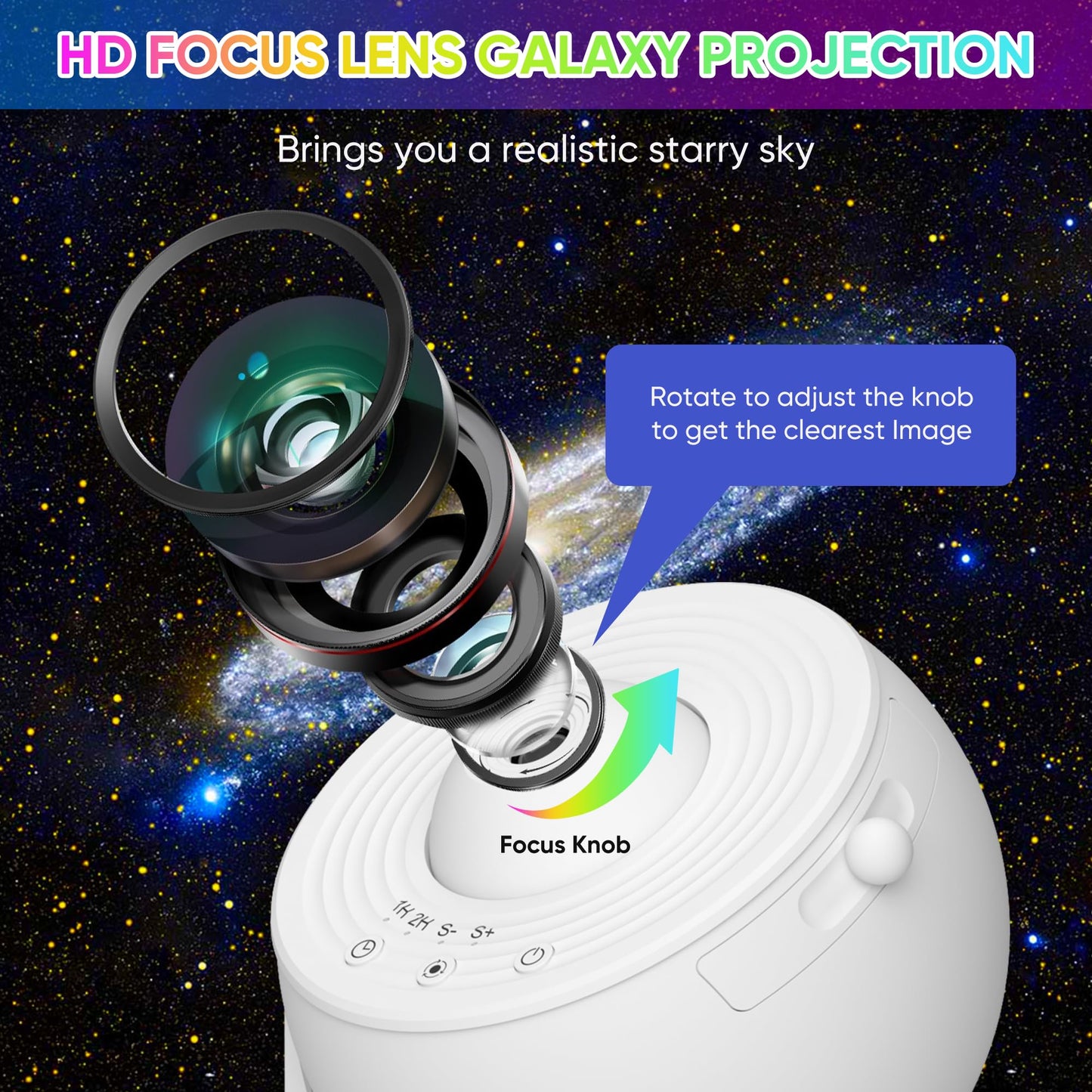 FlyLily Galaxy Projector - 13 in 1 HD tarium, 360 Rotating Light, Adjustable Timer, White, Model BL-DQY02