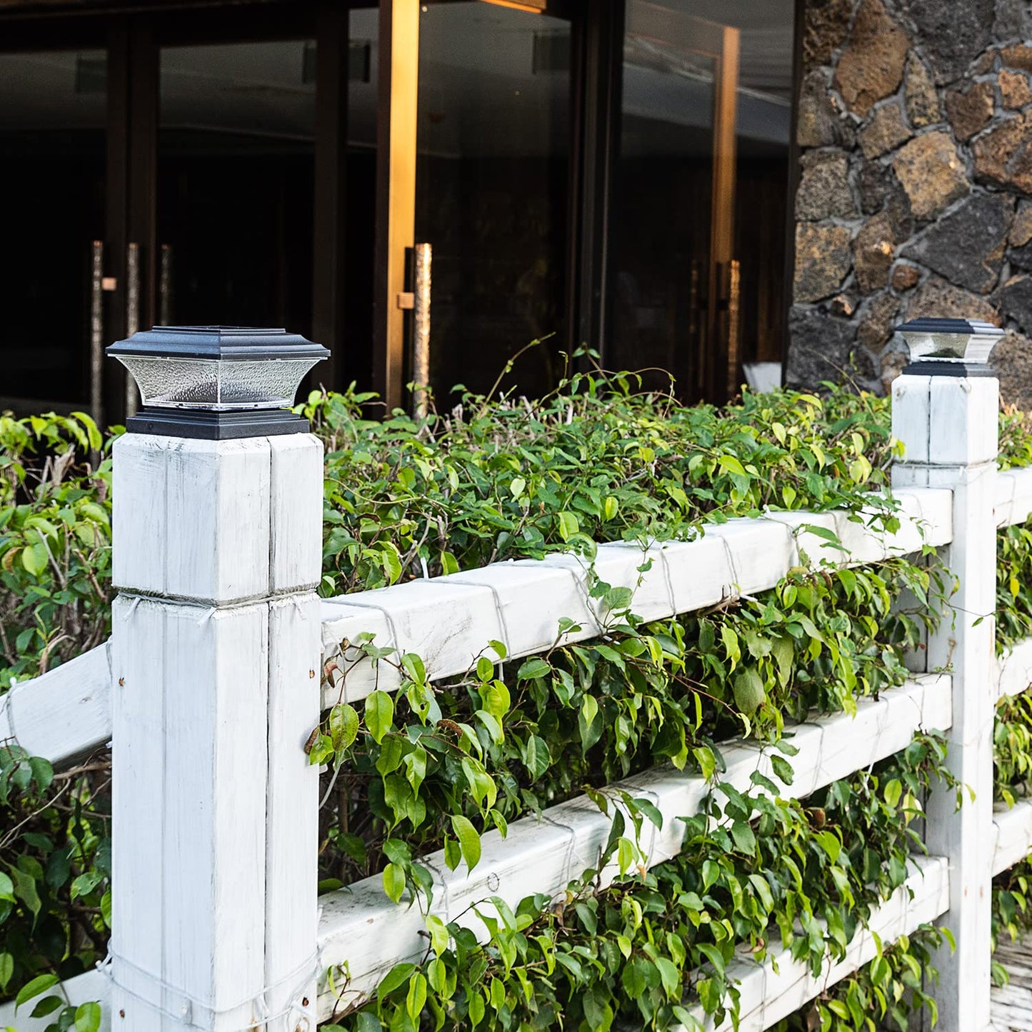 HUYIENO Solar Post Cap Lights - LED Deck Fence Light with 9 Modes, 2pk, Black, for 4x4 & 5x5 Wooden Posts, Model HY1238