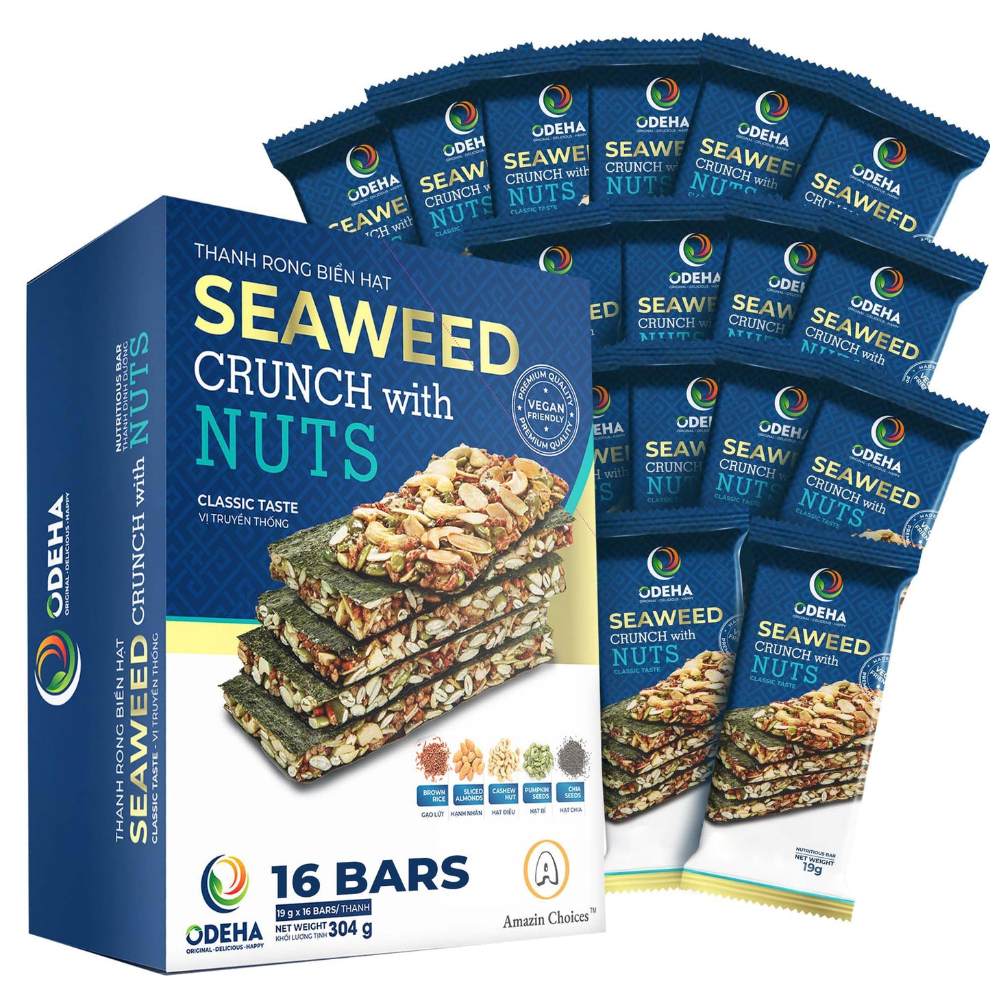Sea Crunch with Nuts Classic Taste- Amazin Choices Vegan Snack Bars with Cashews Almonds & Pumpkin Seeds - enhanced Asian Chips - Sea Sheets - Sandwich Sea - Variety Pack