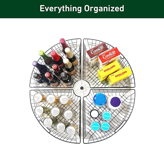 Leeden Lazy Susan Wire Storage Organizer Basket with Handle-Metal Cabinet Storage Bins -Kitchen Cabinet Organizer-1/4 Wedge Can Organizer Black (for 24" Lazy Susan, 4 Pack)