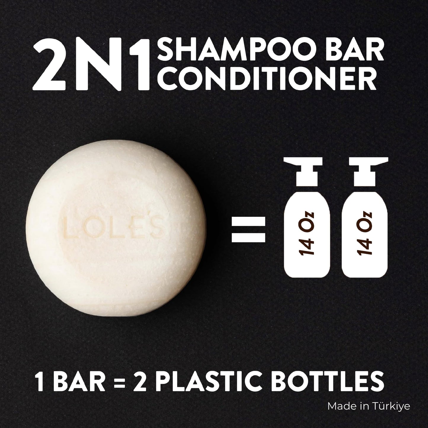 LOLE'S Shampoo Bar and Conditioner, 2in1 Men's Care for Cleaning Hair, Body and Beard, Coconut Scent, 99% Natural Origin, Sustai