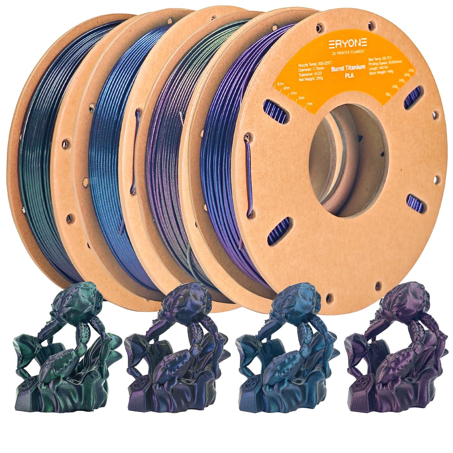 ERYONE Glitter PLA Filament Bundle, 1.75mm +/-0.03, Burnt Titanium PLA 3D Printer Filament 0.25kg/Spools, 4 Packs(2.2lbs), Purpl