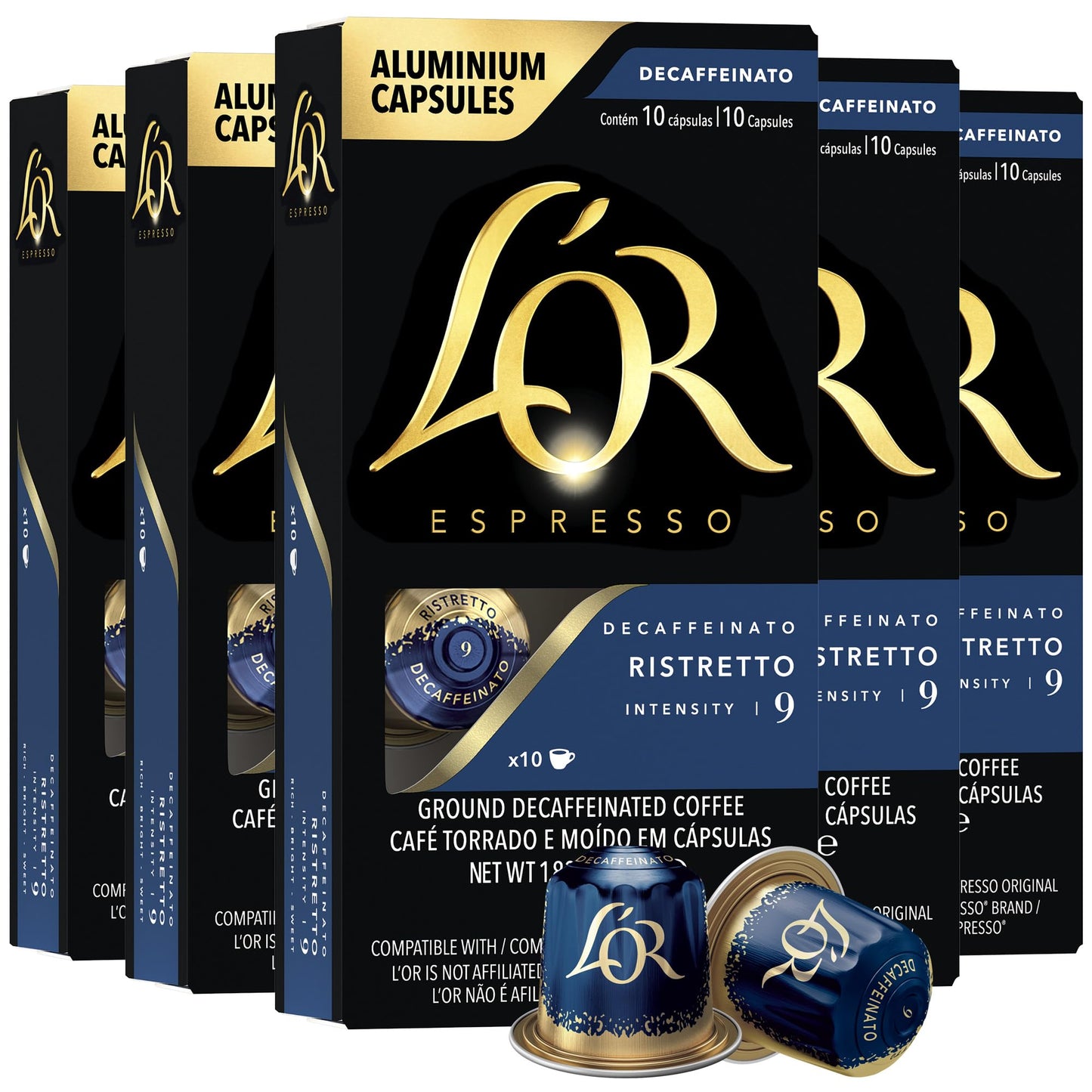 LOR DECAF Espresso Capsules 50 Count DECAF Ristretto Single-Serve Aluminum Coffee Capsules Compatible with the LOR BARISTA System & *Nespresso Original Machines
