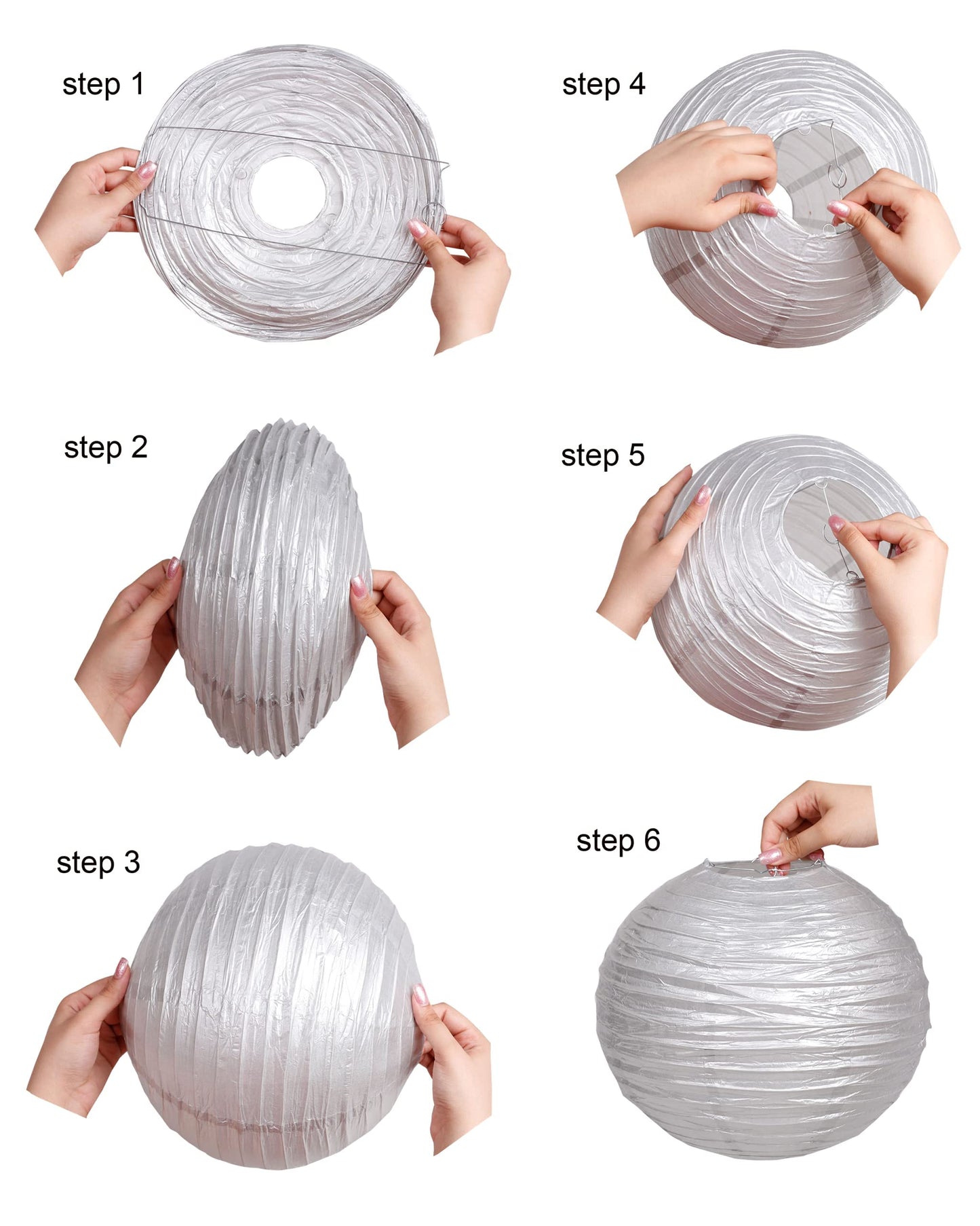 Matissa Pack Of 3 Round Paper Lanterns - Silver, 16/40Cm, Wedding & Birthday Party Decoration