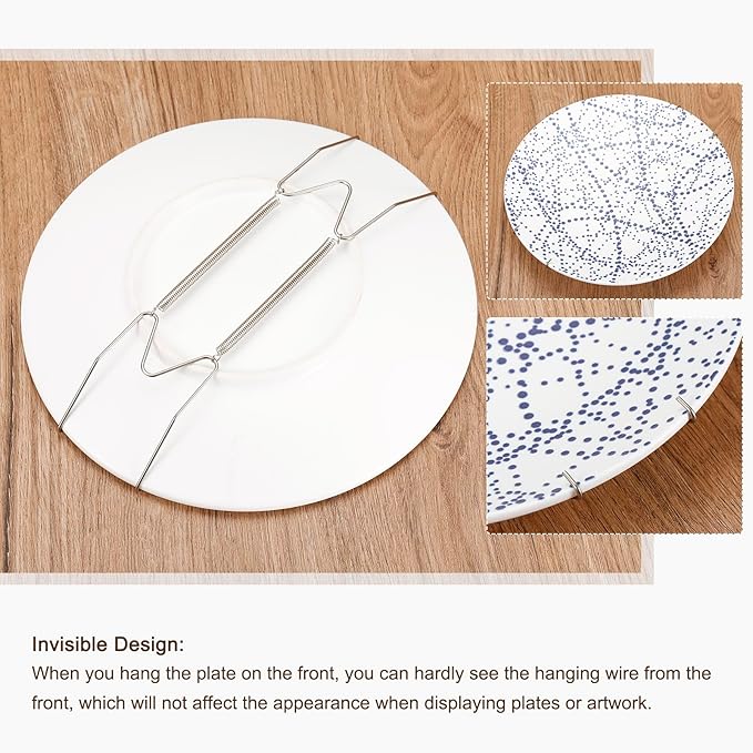uxcell 4Pcs Plate Hanger, 10 Inch W Type Stainless Steel Invisible Wall Plate Hangers for Decorative Plates, Silver