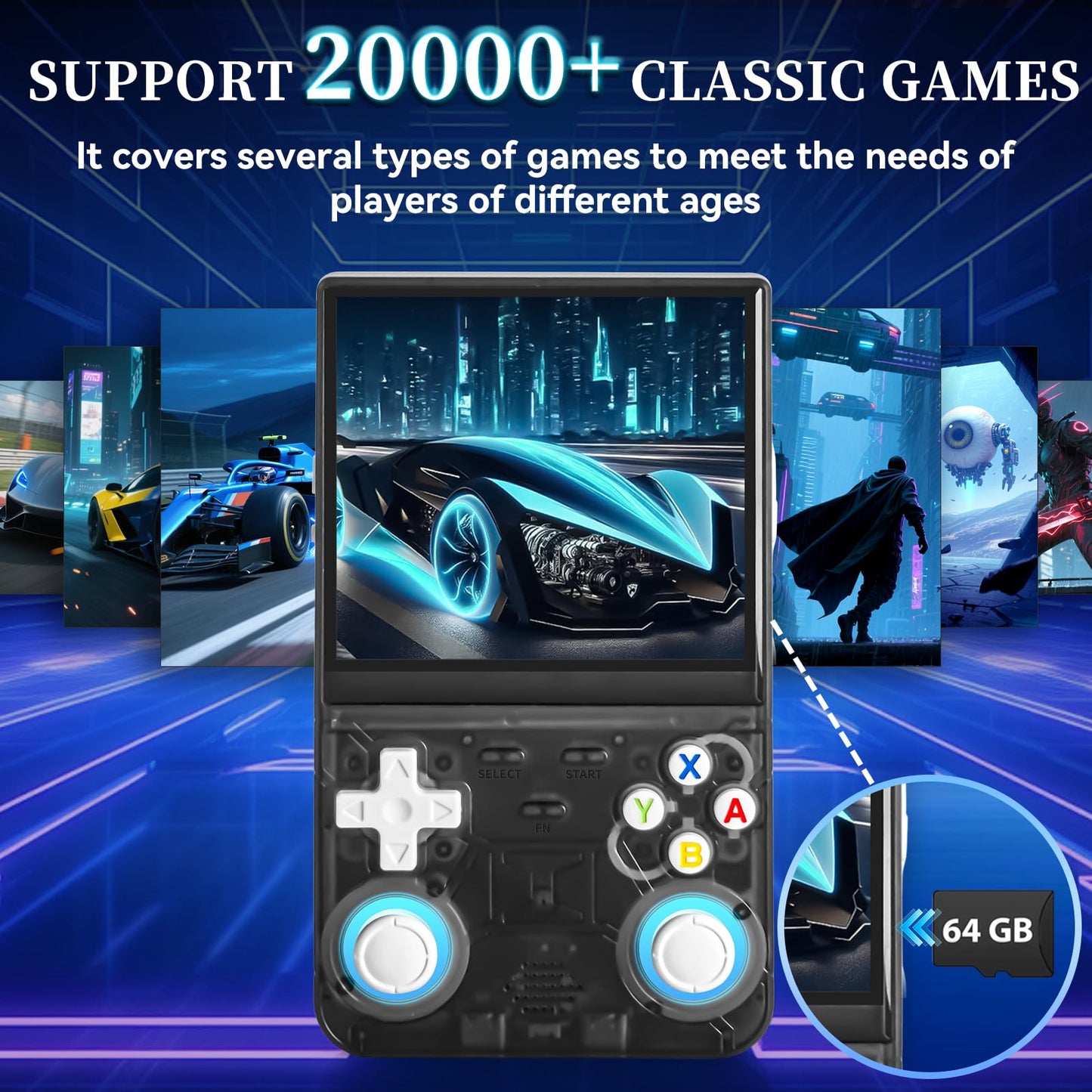 Forlarme R36Ultra Retro Handheld Game Console - Open Source Linux System, 30000+ Pre-Installed Classics, 4.0" IPS Display, 30+ Emulator Support, Includes 64GB Card & Portable Case (Black)