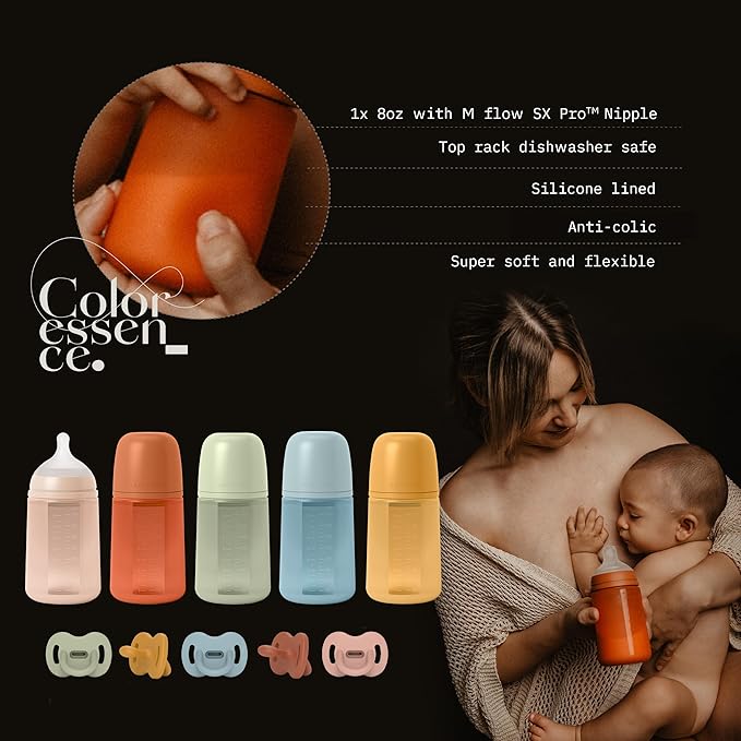 Suavinex Color Essence SX PRO Physiological Soft Flexible Silicone Baby Bottle, Anti Colic Baby Bottles, Supports Breast Feeding Babies, Made in Spain, Medium Flow, 8oz, Jungle Green