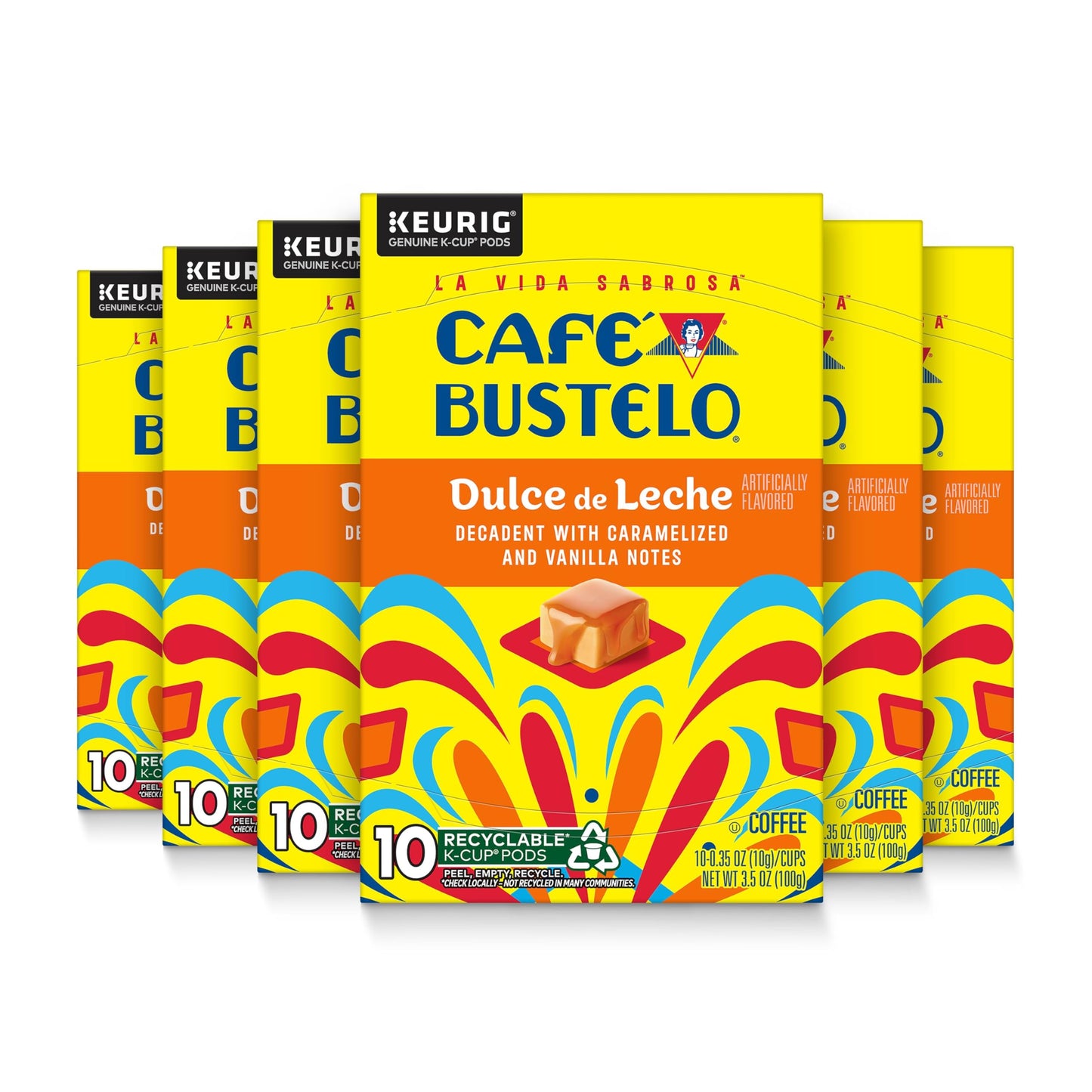 Caf? Bustelo Dulce de Leche Artificially Flavored Coffee 10 Ct. K-Cup pods (Pack of 6)
