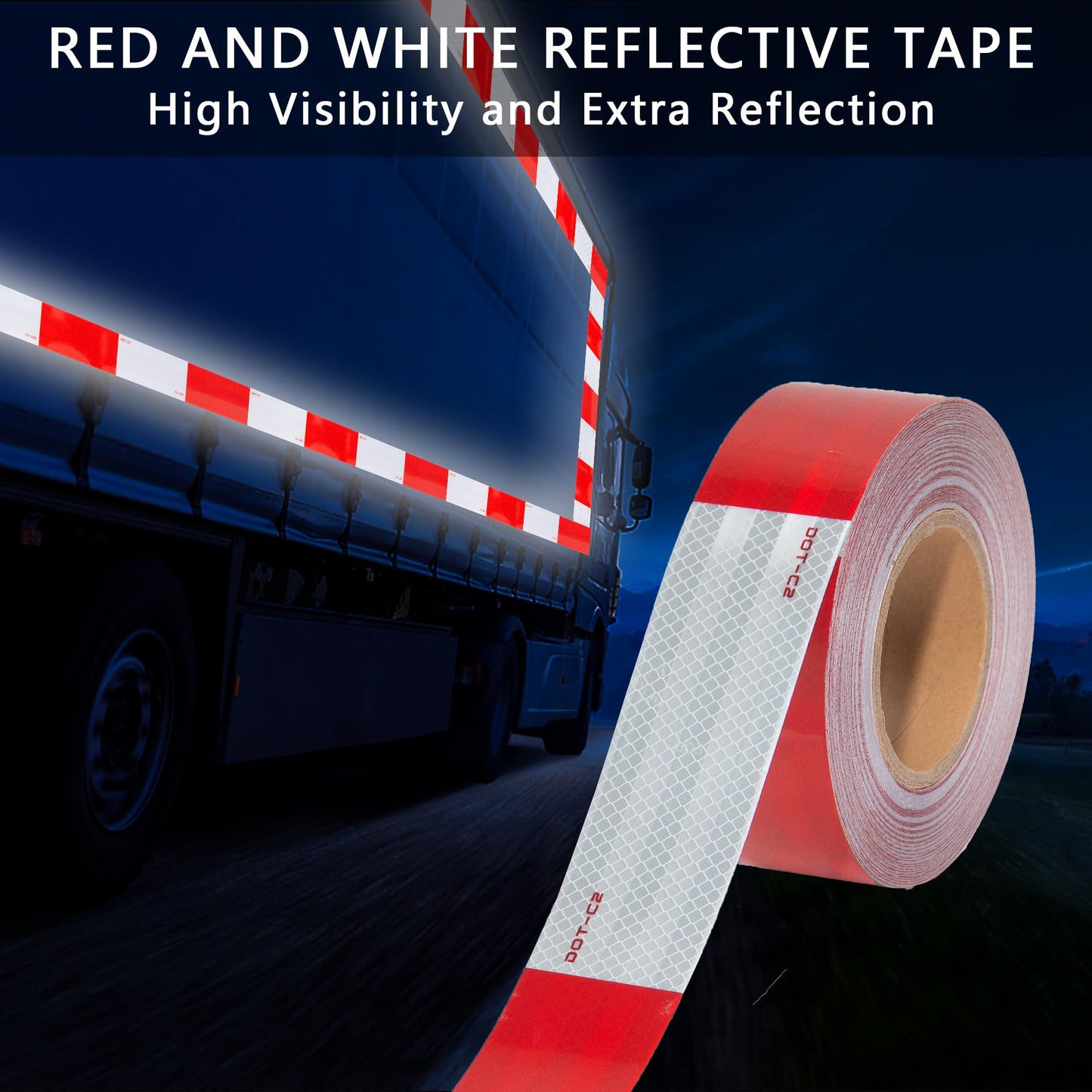 SWRT 2 Inch x 160 Feet DOT-C2 Reflective Tape Red White Reflective Tape Outdoor Waterproof Conspicuity Strong Adhesive Reflector Tape Warning Tape for Vehicles Trailers Boats Signs