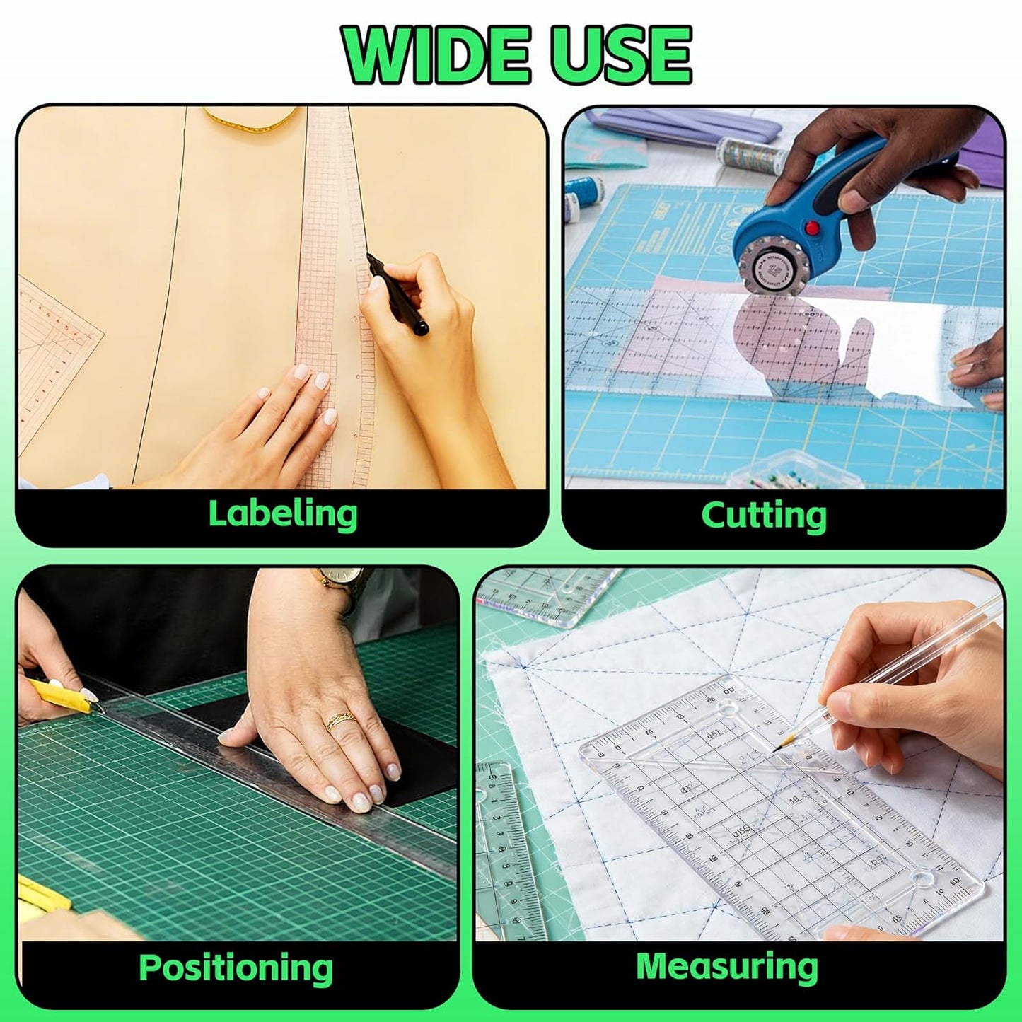 Ruler Grips, Transparent Quilting Rulers, Non-Slip Silicone Ruler Rings, Quilt Template Grips with Strong Adhesive for Quilting Rulers and Templates (Strip, 10PCS)