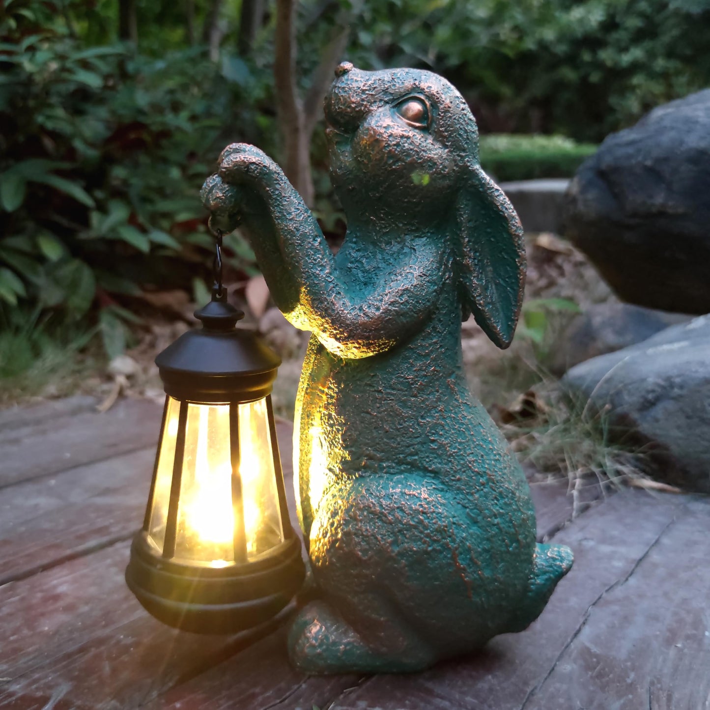 RCTTICUU Rabbit Garden Statue Outdoor D cor with Solar Lights Lantern,Rabbit Solar Light Figurines Outside Decorations for Yard