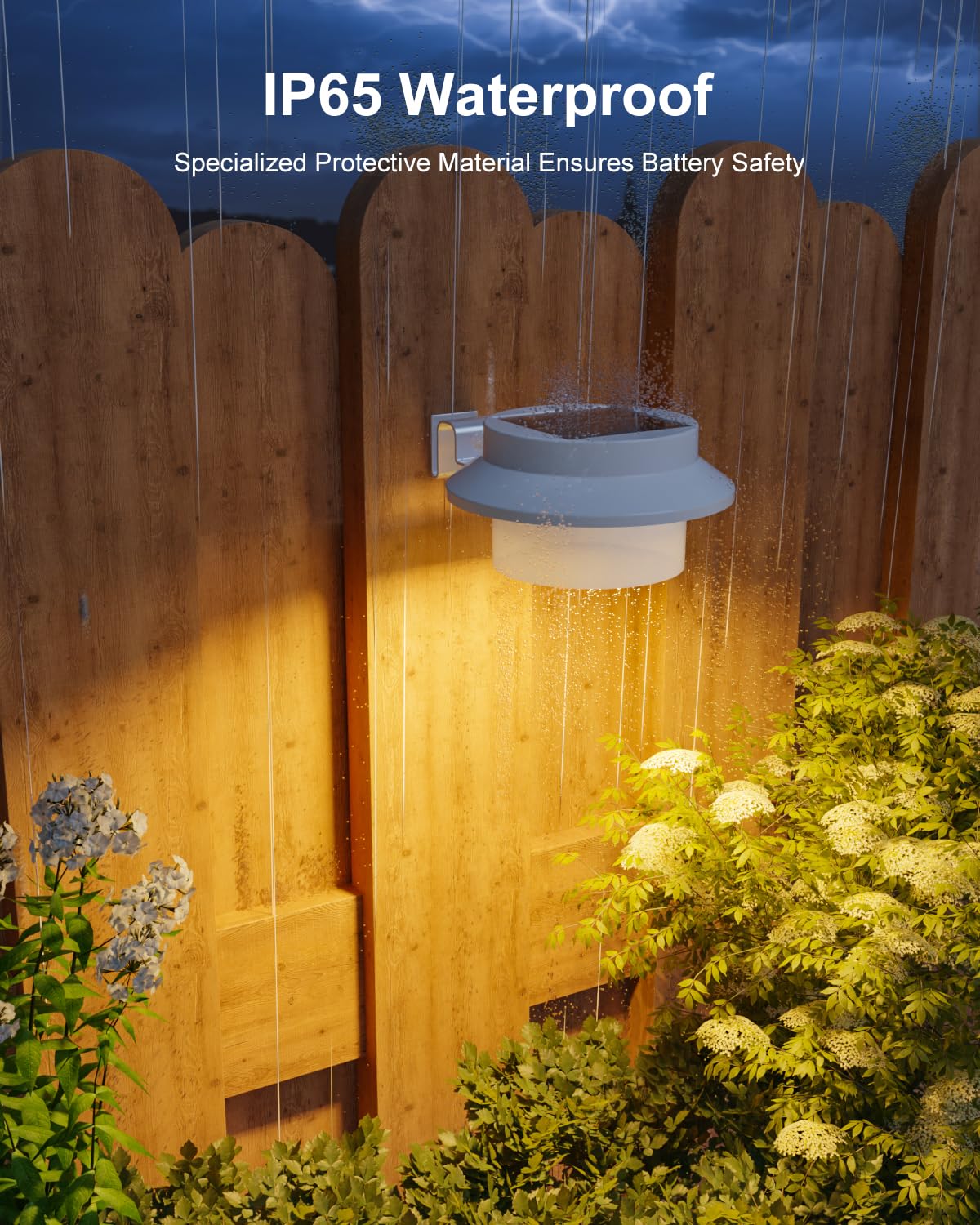 FALOVE Solar Powered Gutter Lights - 4 Pack, Waterproof LED Fence Lamp, Warm White, Model FA0415W-4, Easy Installation