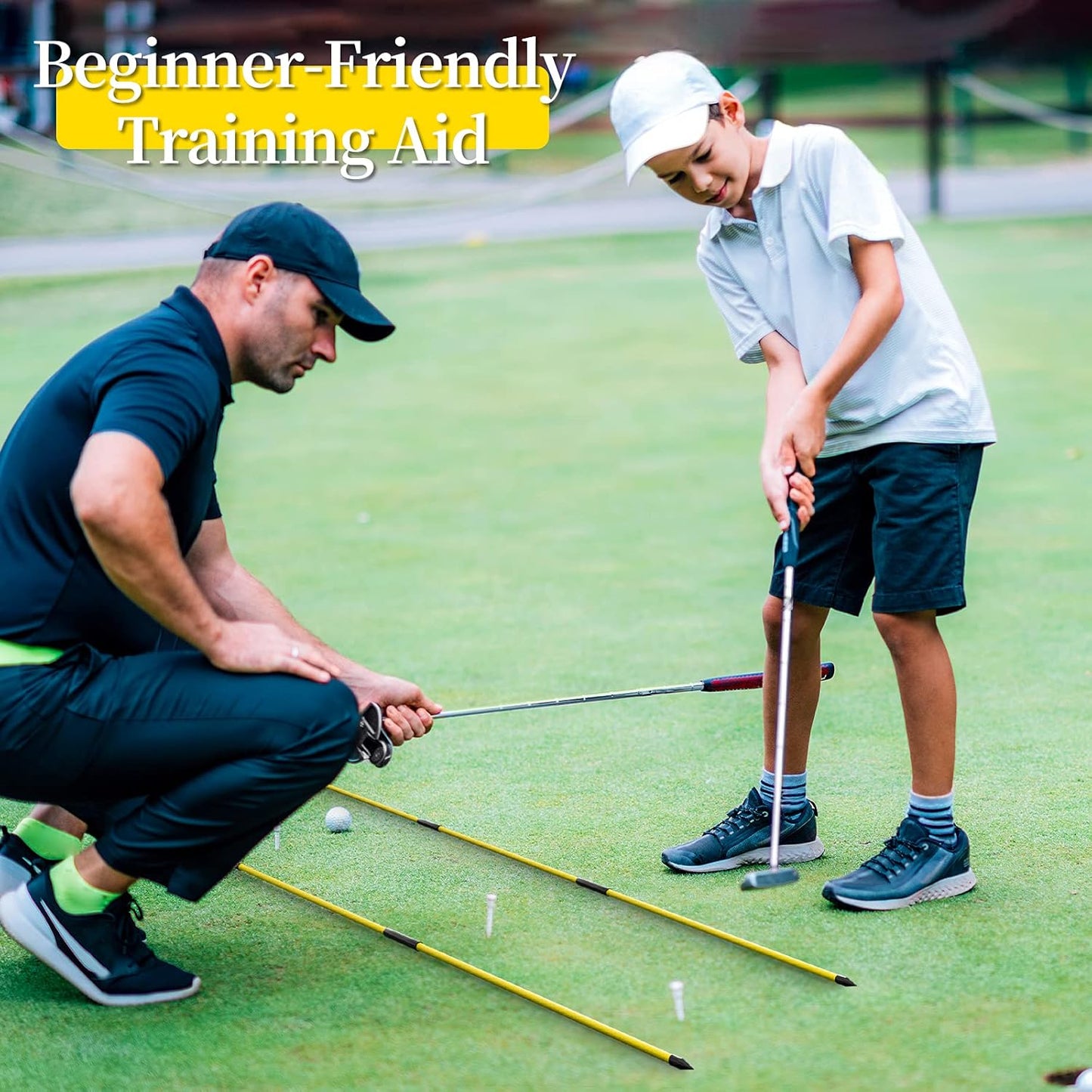 MoKo Golf Alignment Stick, 2 Set Golf Alignment Rods, 48" Collapsible Alignment Stick Golf Training Aid for Aiming, Putting, Posture Corrector, Golf Practice Sticks with Clear Tube Case