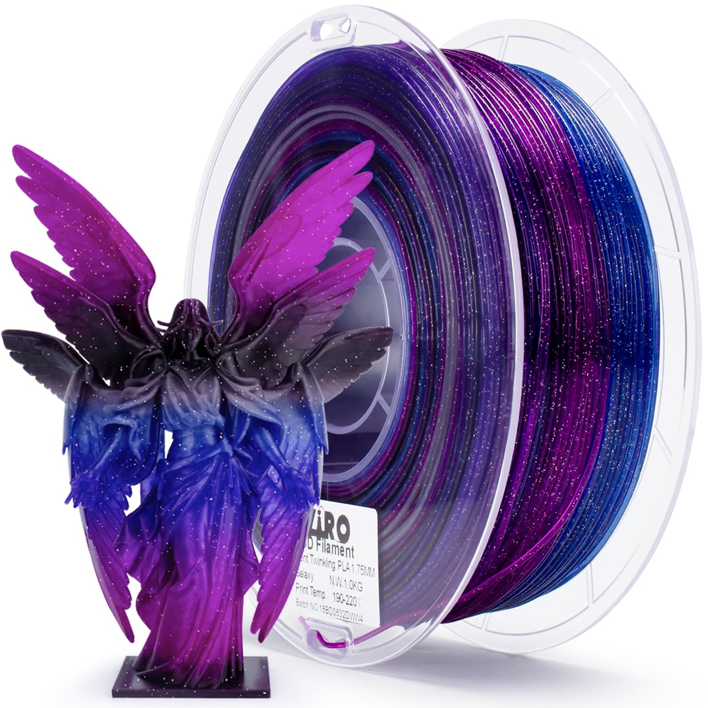 ZIRO Fast Color Changing Twinkling PLA, 1.75mm Filament, Sparkle Glitter with Colorful Transluent PLA, 3D Printing Material,1kg