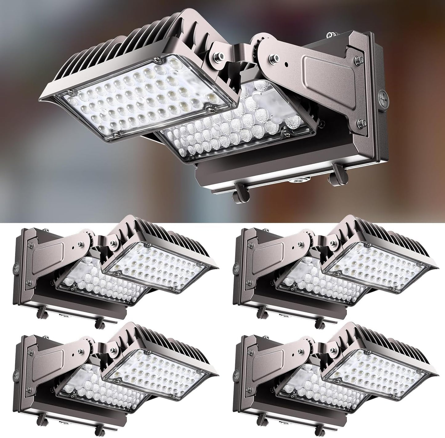 Lightdot 4Pack 250W LED Wall Pack Lights, 360 Adjustable Panel with Dusk to Dawn Photocell, 37500Lm 5000K, IP65 Waterproof & Adv