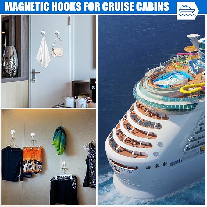 LOVIMAG Hooks, 85lbs+ Magnetic Magnet Hook 2025 Cruise Cabin Ship Essentials Heavy Duty Strong Refrigerator Fridge Hanging for Classroom Beach Vacation Kitchen Grills Home Mug Hanger (6 Pack), Silver
