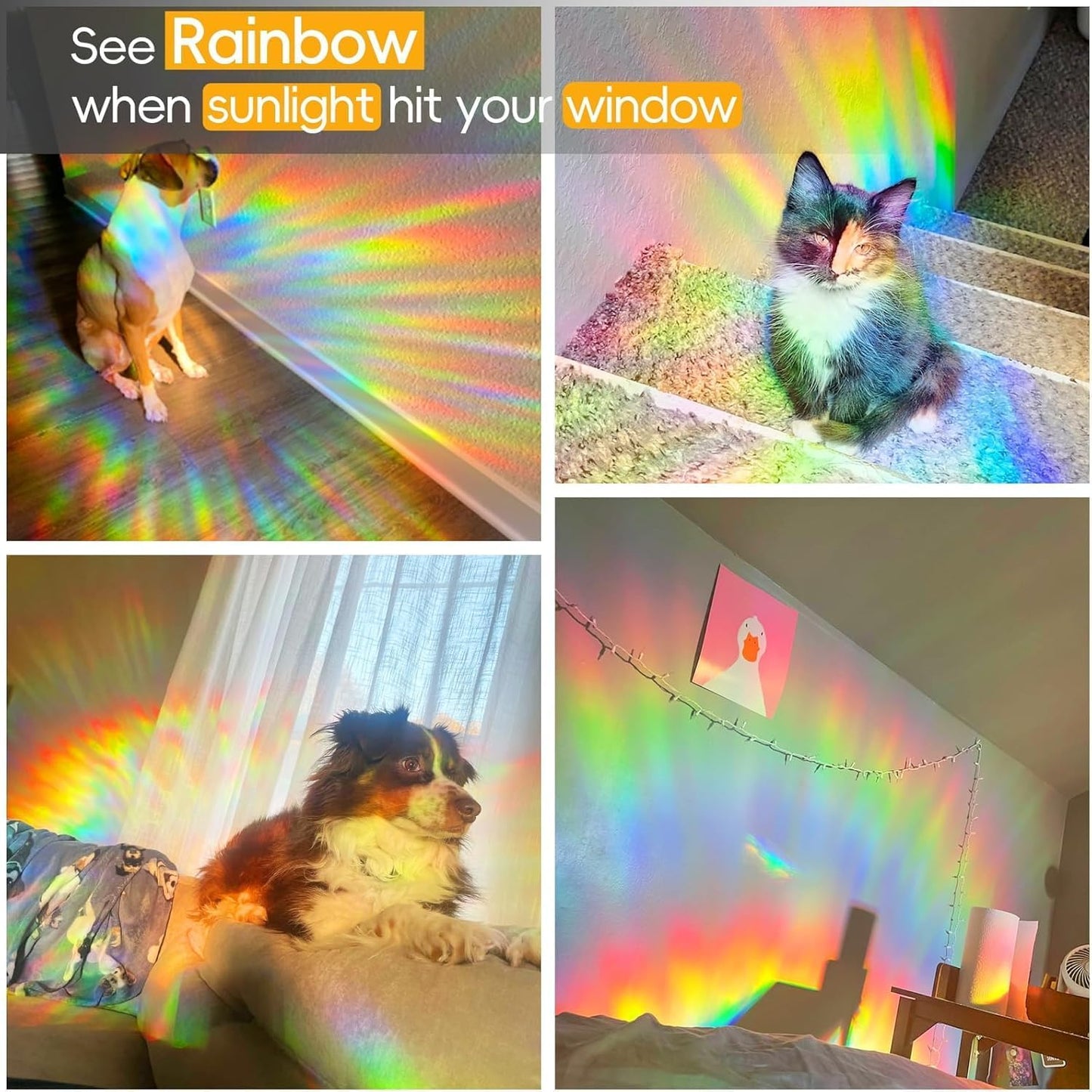 Rainbow Window Privacy Film Decorative, 3D Decals Stained Glass Clings, Static Cling Sticker, Suncatcher Windows Cover Tint for Home, 35.4 Inch x 78.7 Inch