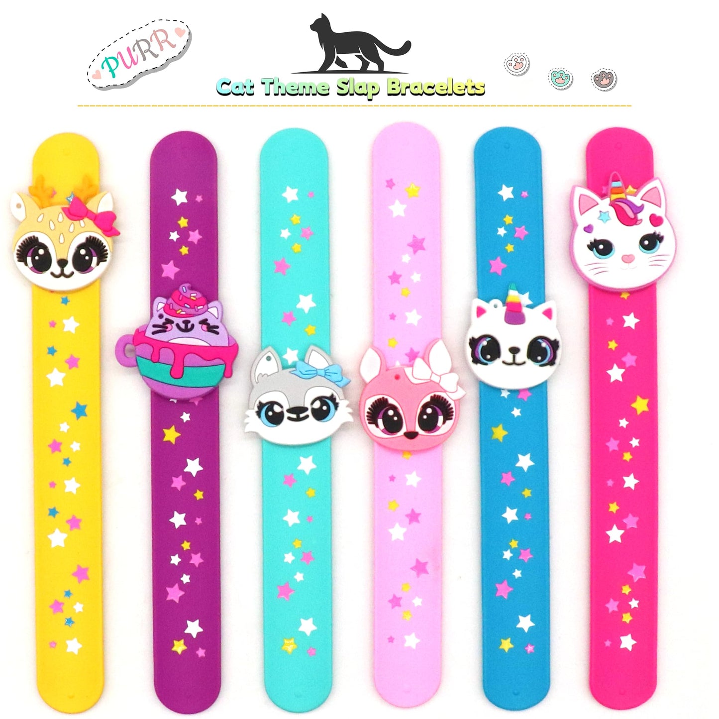 LOCHSOEL Cat Slap Bracelets for party- Silicone Wristbands Adjustable Party Favors, Classroom Prizes, Carnival Games - Birthday