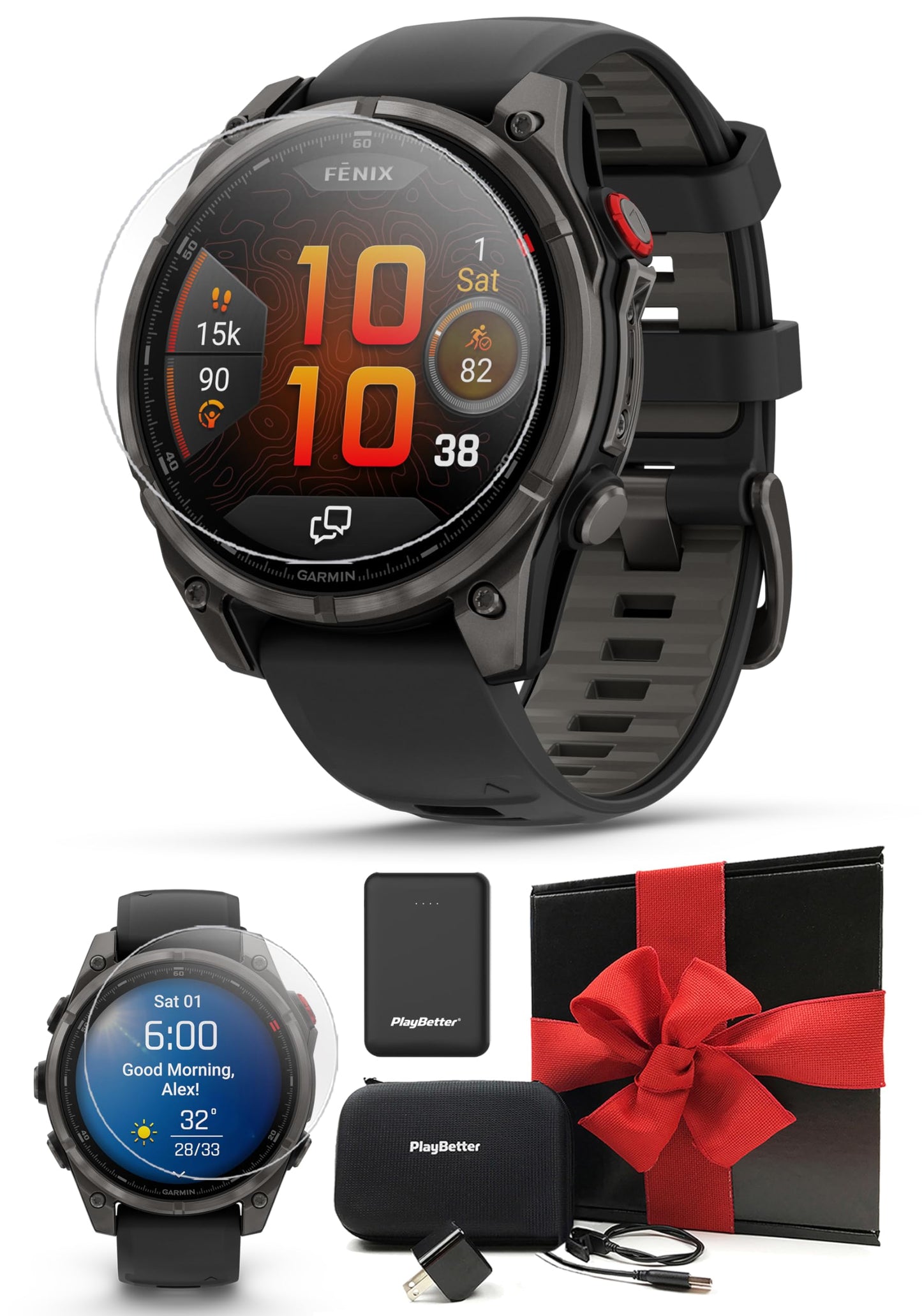 Garmin Fenix 8 AMOLED Sapphire (47mm, Carbon Gray DLC Titanium) Multisport GPS Smartwatch Gift Box Bundle - 1.4 Touchscreen, LED