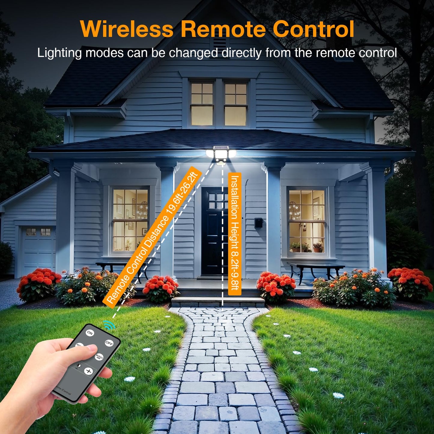 Onforu 3000LM Solar Security Lights, 4 Heads, Remote Control, IP65 Waterproof, Motion Sensor, Black, Model BDTYE06-4