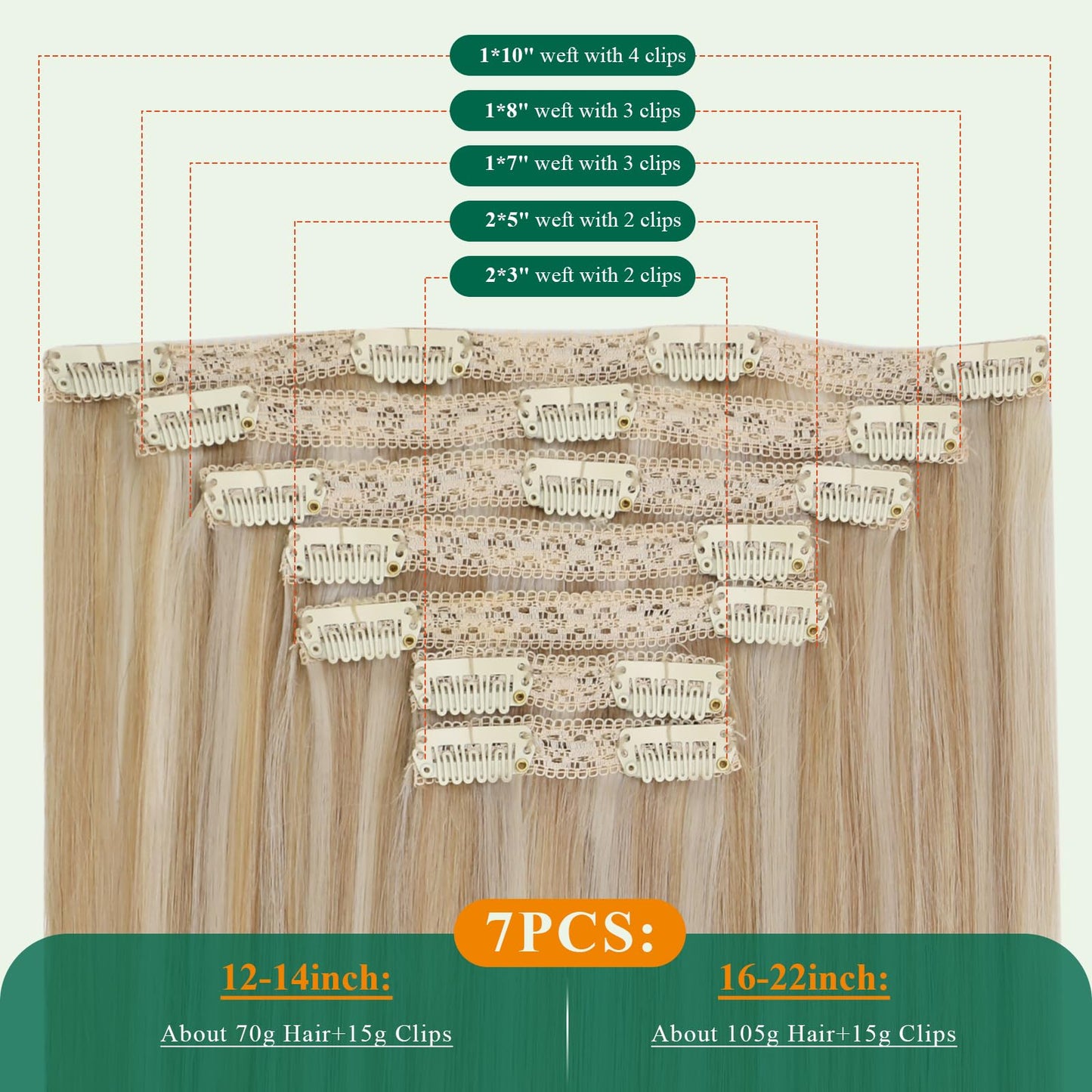 Easyouth Clip in Hair Extensions Real Human Hair Highlights Lace Clip on Hair Extension Human Hair Honey Blonde Highlight Bleach