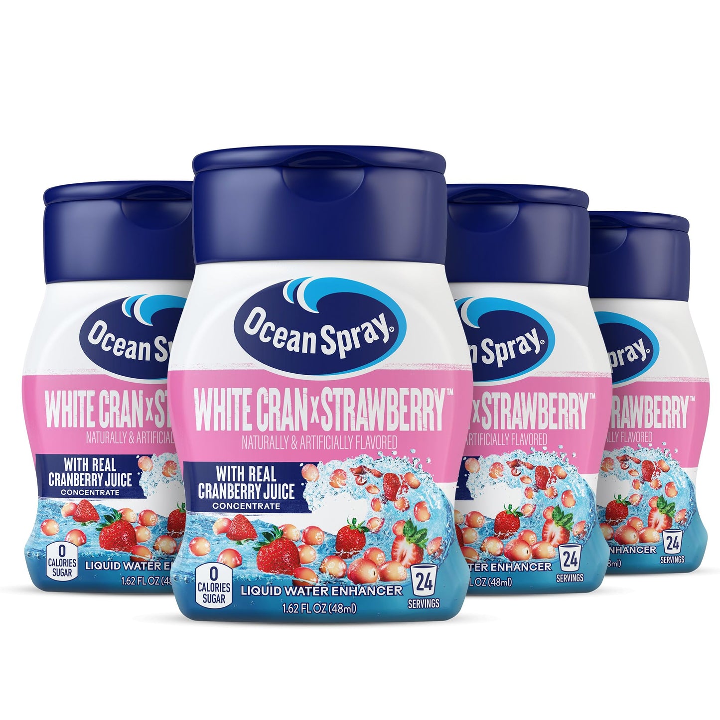 Ocean Spray Liquid Water Enhancer White Cran-Strawberry Zero Sugar with Real Cranberry Juice (4 Bottles Makes 96 Flavored Water Drinks)