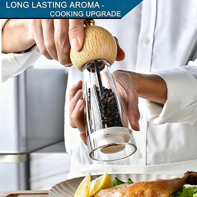 Pepper Grinder Set Salt and Pepper Grinder Set Manual Salt Grinder Pepper Mill Set with Adjustable Coarseness Acrylic Salt and Pepper Shakers, Ceramic Blade Grinding Spices Enjoy Most Delicious Steak