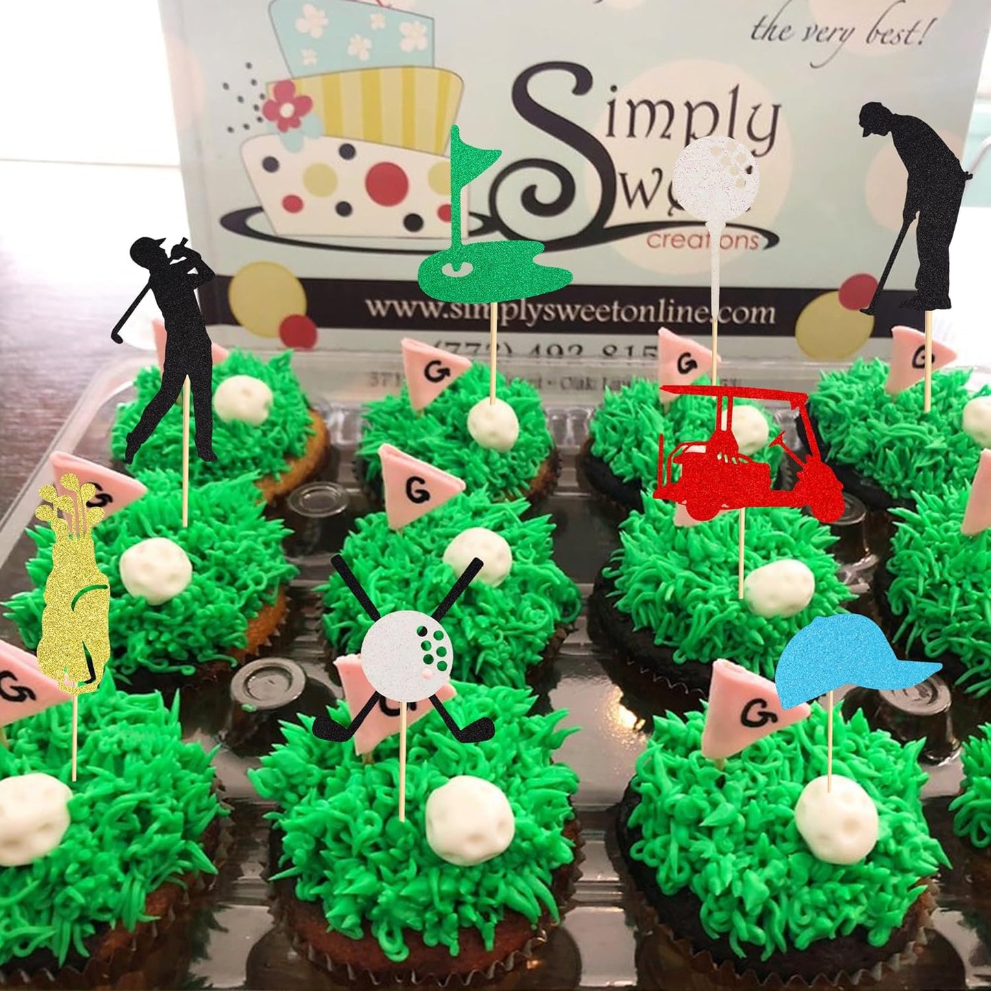 24Pcs Golf Cupcake Toppers Golf Ball Birthday Party Decorations for Girls Boys Golf Player Cake Decorations Golf Baby Shower Party Supplies for Men Women